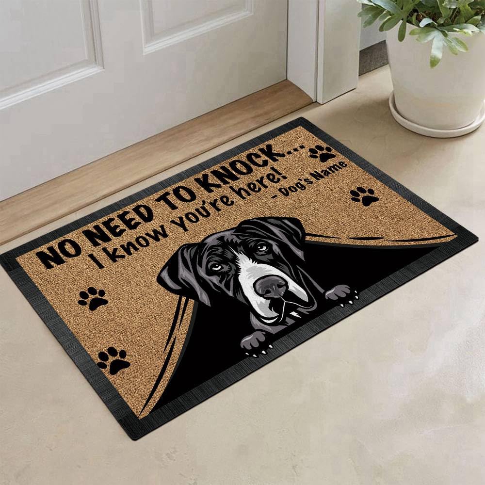 MALIHONG Personalized Doormat Peeking Dog Great Dane No Need to Knock I Konw You're Here 23.6 x 15.7 Inch