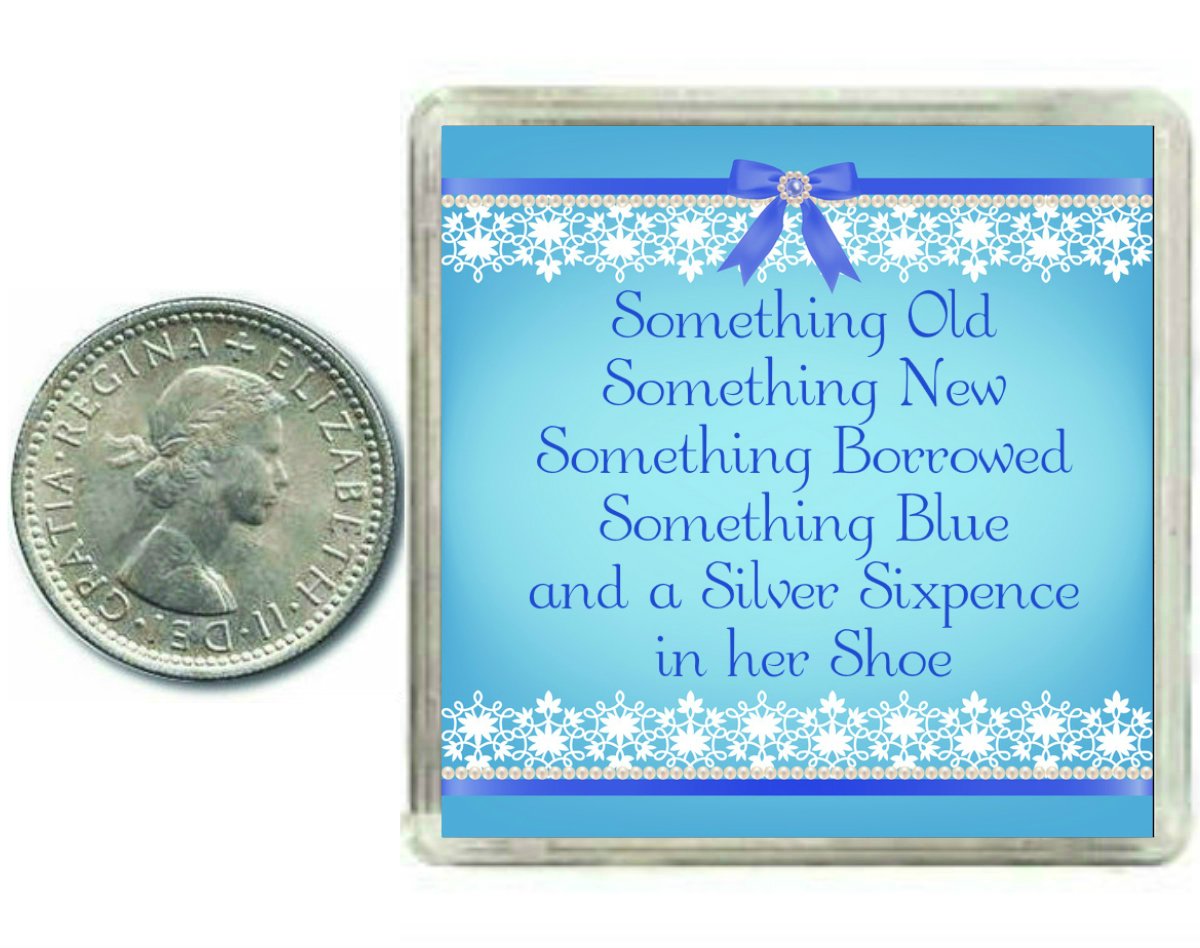 Oaktree Gifts Lucky Sixpence for the Bride to be. A Traditional Keepsake Coin for her Wedding Day Shoe. Something Old, New, Borrowed, Blue sixpence. Includes Clear keepsake box.