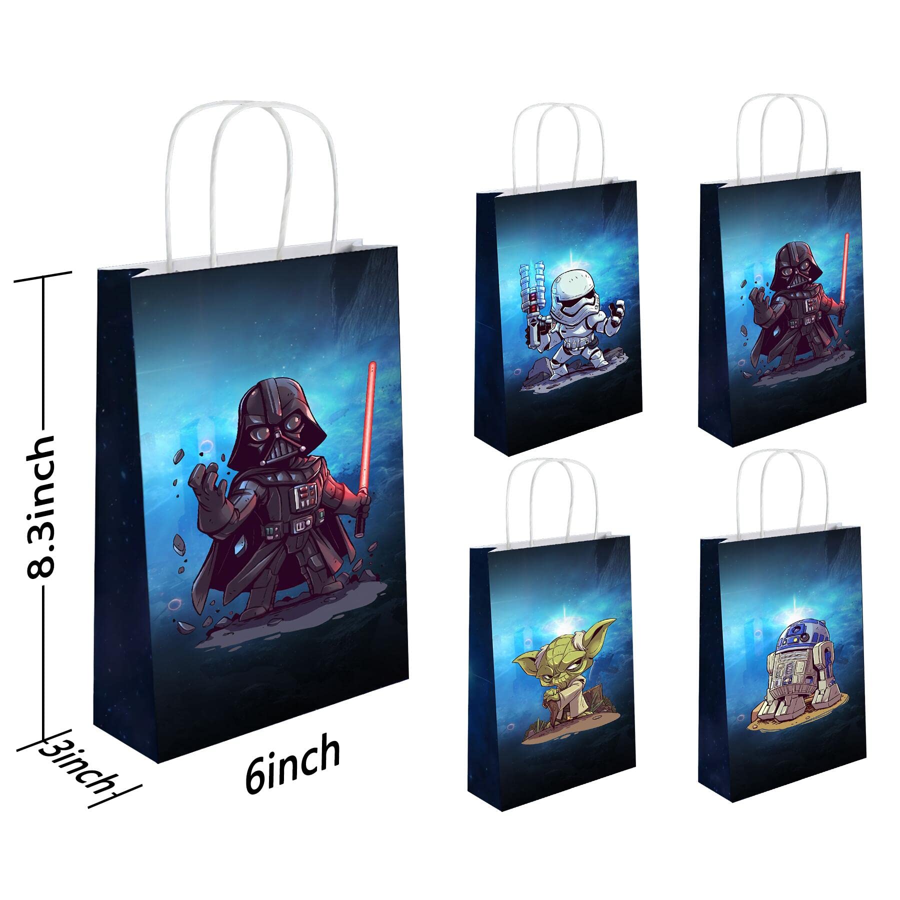 BILITOK The Inspired Party Favor Bags - 16 Pack Galactic Adventure Gift Bags for Birthday Decorations & Supplies (Black)