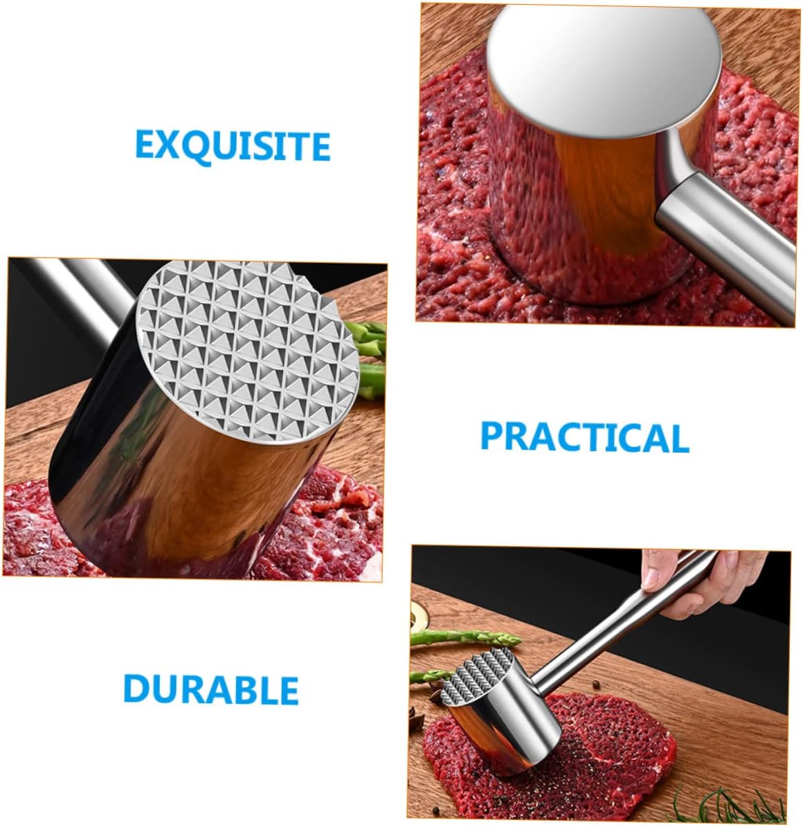 Amosfun Multi Function Meat Mallet Tenderizer Tool Hammer for Kitchen Use Tenderizes Meat and Poultry Without Shredding and Resistant Cooking Essential