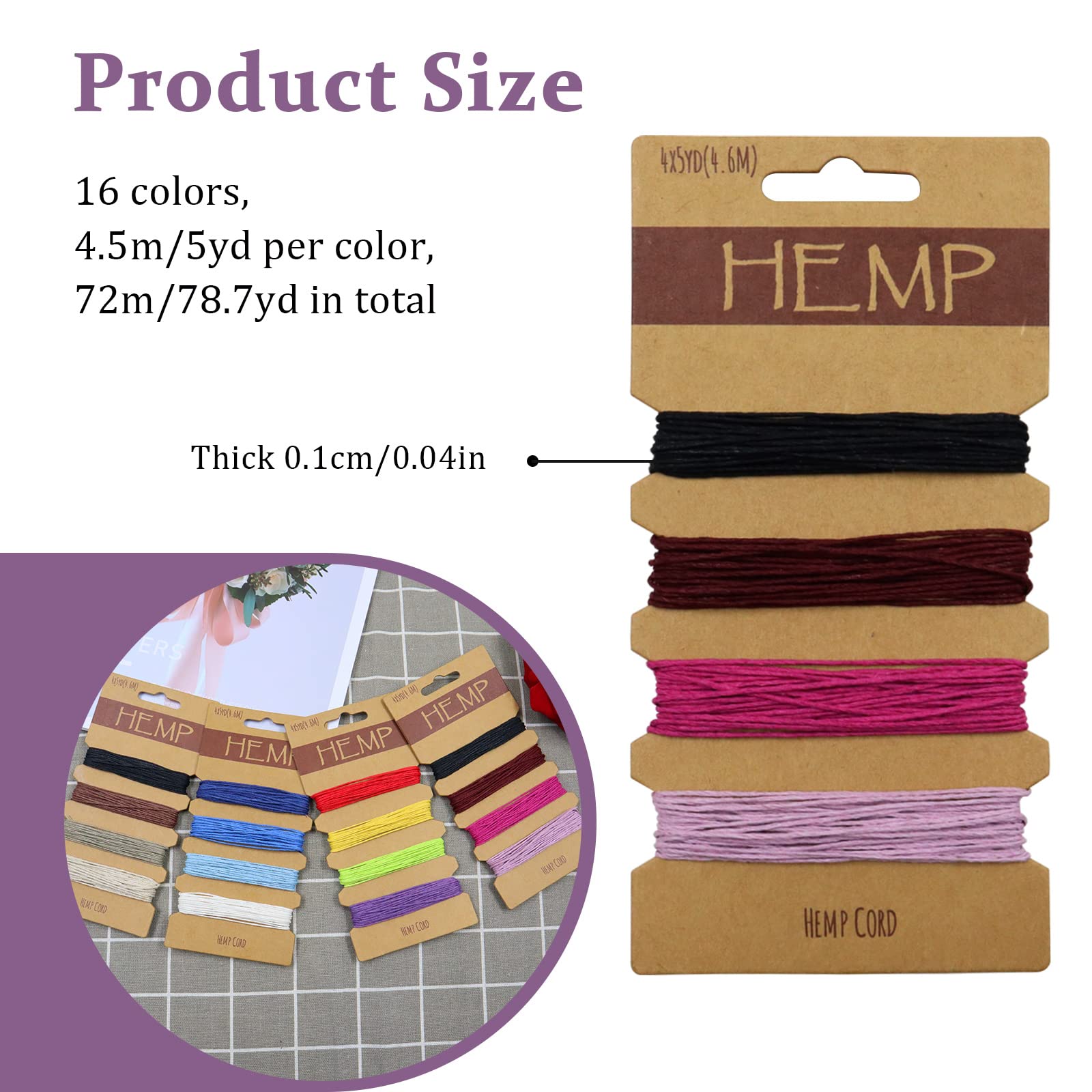 24 Colors Waxed Hemp Cord Kit - 120 Yards Wax Coated String With 30 Pendants For Jewelry Making & Crafts
