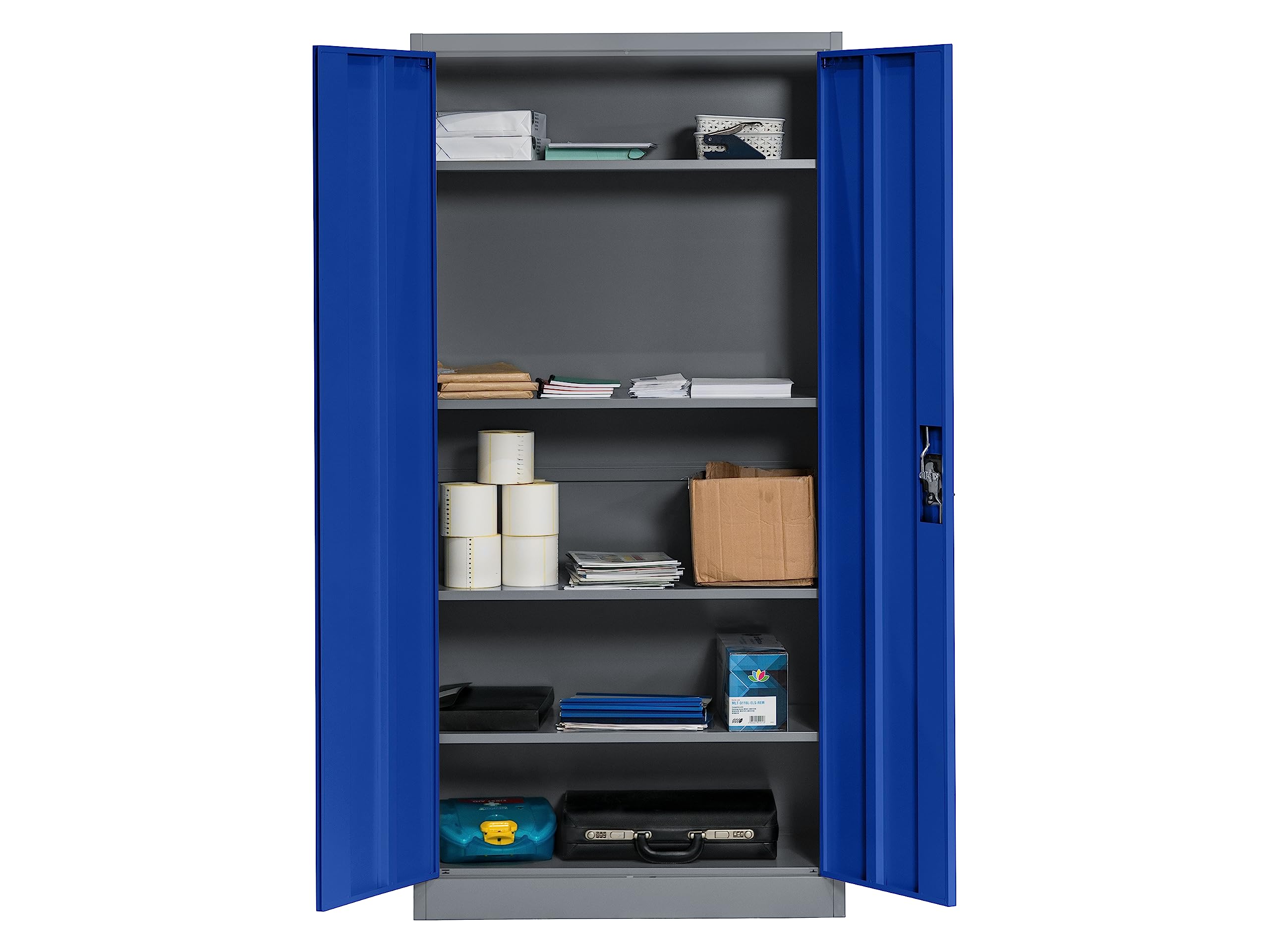 Small Metal Storage Cabinet – Reinforced Lockable Doors, Adjustable Shelves, Robust Office & Industrial Storage – 1850x900x450mm (Blue)