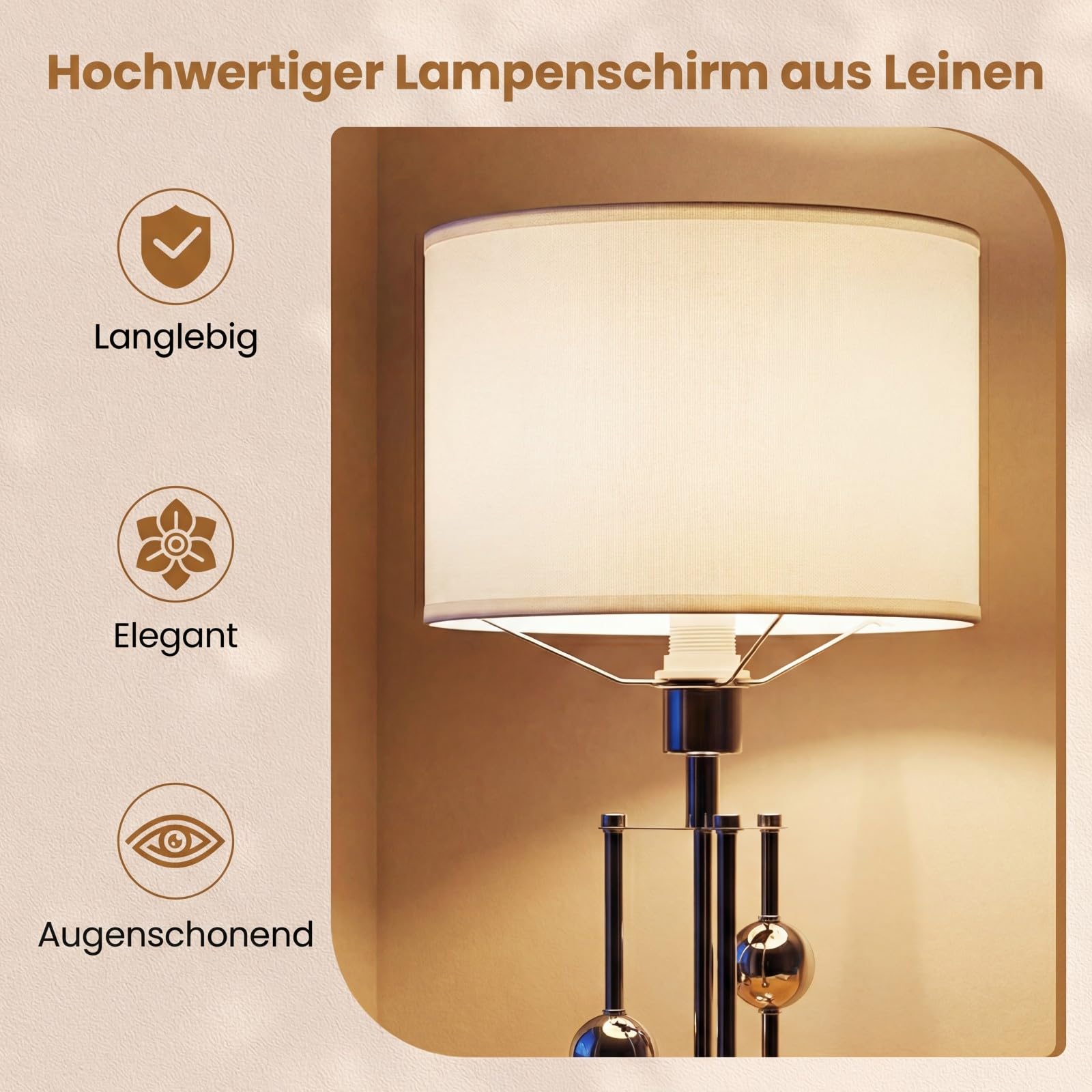COSTWAY Nachttischlampe mit E27-Fassung, Leinenstoff-Lampenschirm und 3 Dekorativen Kugeln, Moderne Tischlampe, Schreibtischlampe für Schlafzimmer und Arbeitszimmer 30 x 60 cm