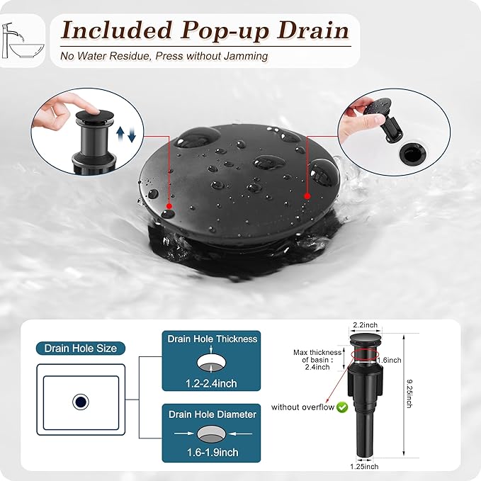 Grifería Lavamanos 1 Hueco 8.2 Pulgadas Negro Mate miniatura 7