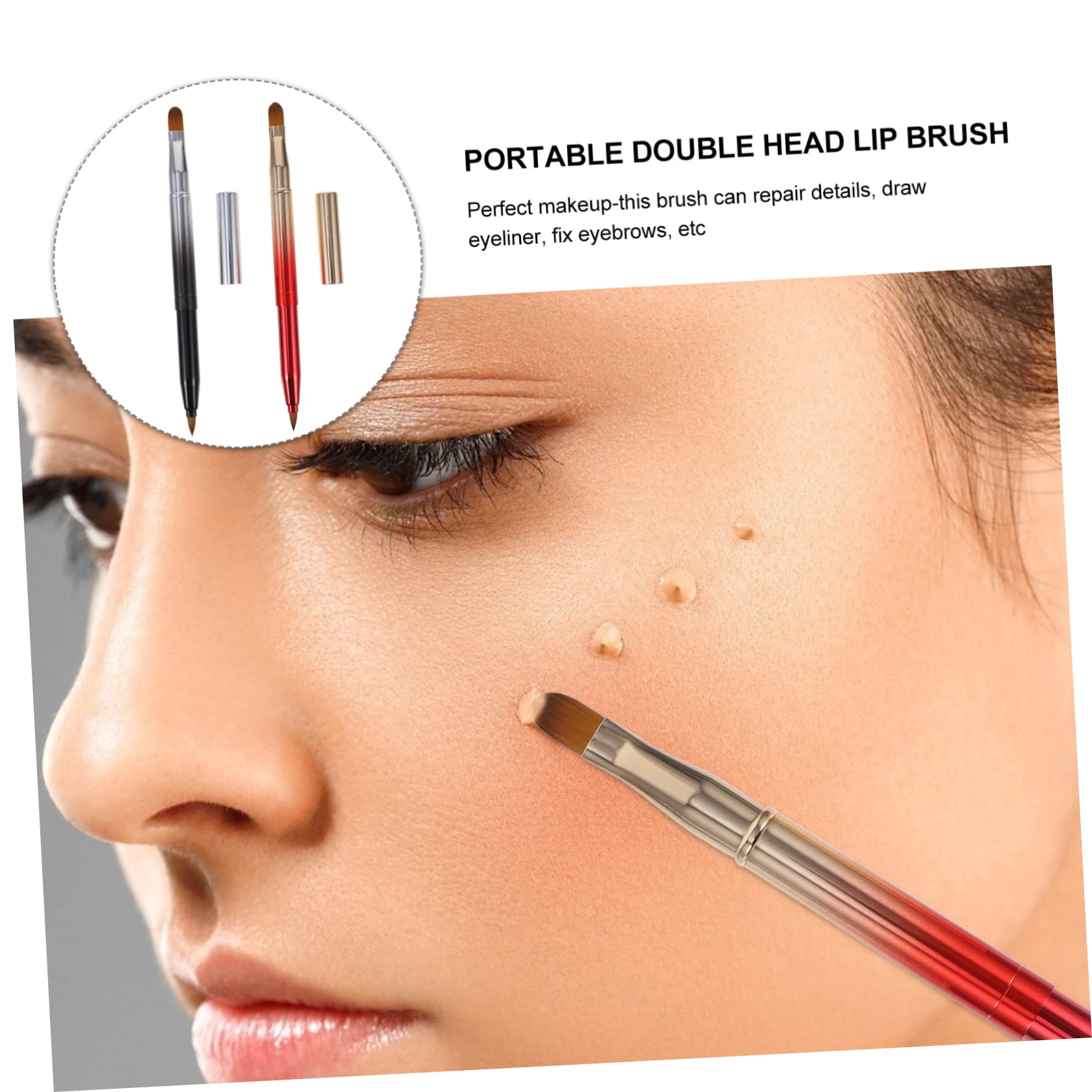 LIFKOME 2pcs Double Headed Makeup Brush Retractable Lip Concealer Tool Gradient Color Shell Easy to Clean for Eye Shadow Lip Makeup Applications Random Color