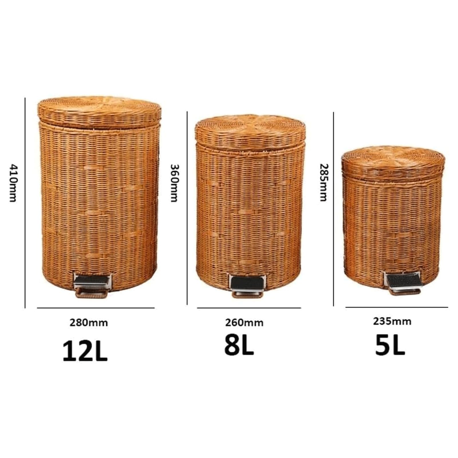 NOLLAM Papelera Bote de Basura Tejido de ratán de imitación con Tapa, Bote de Basura con Pedal Creativo, Papelera para Interior, Sala de Estar y Dormitorio de Hotel Basurero Cocina