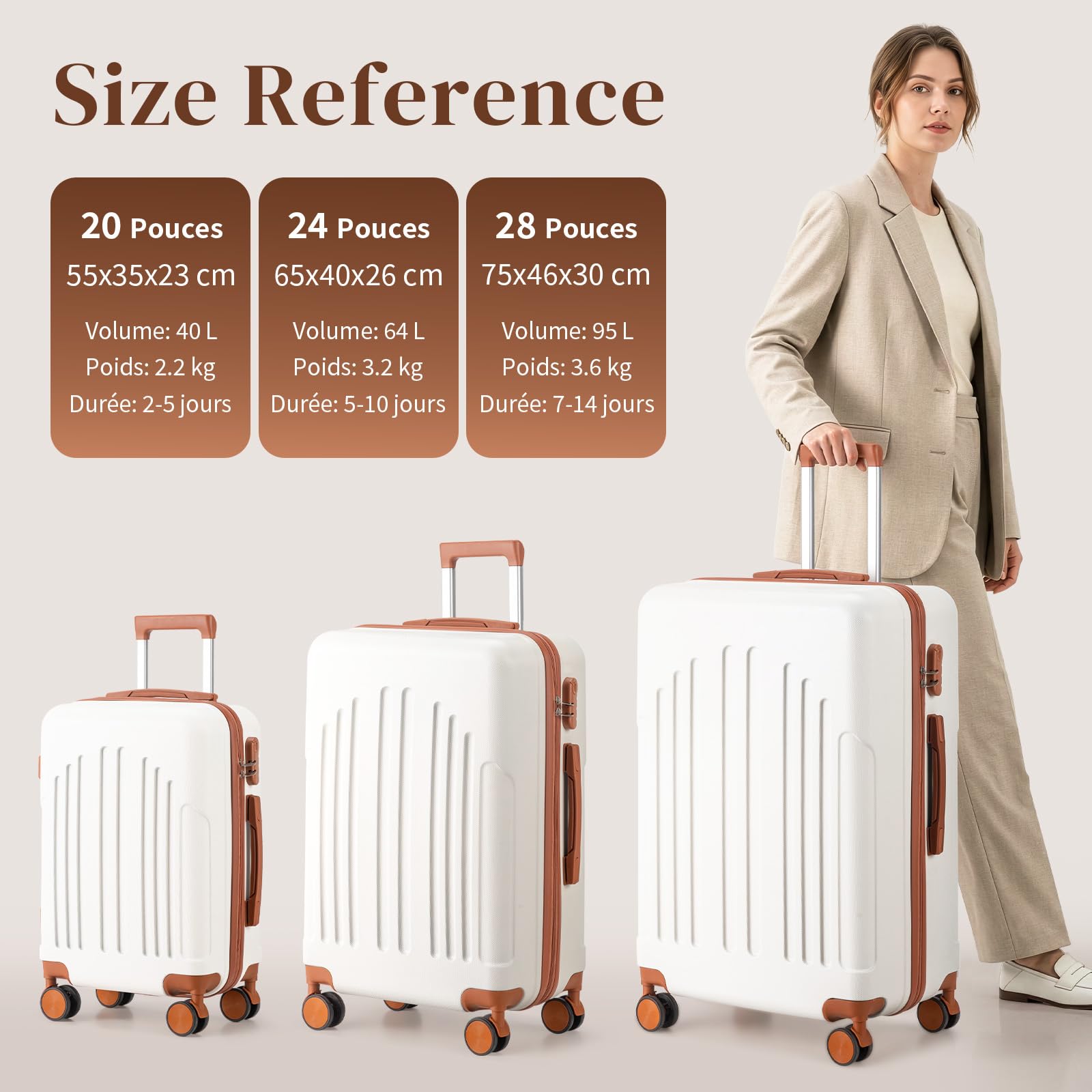 LEADZM Maletas de Viaje Grandes 23 Kilos, Maleta Grande Rígida en ABS Ligero (Beige-Marrón, XL/75CM)