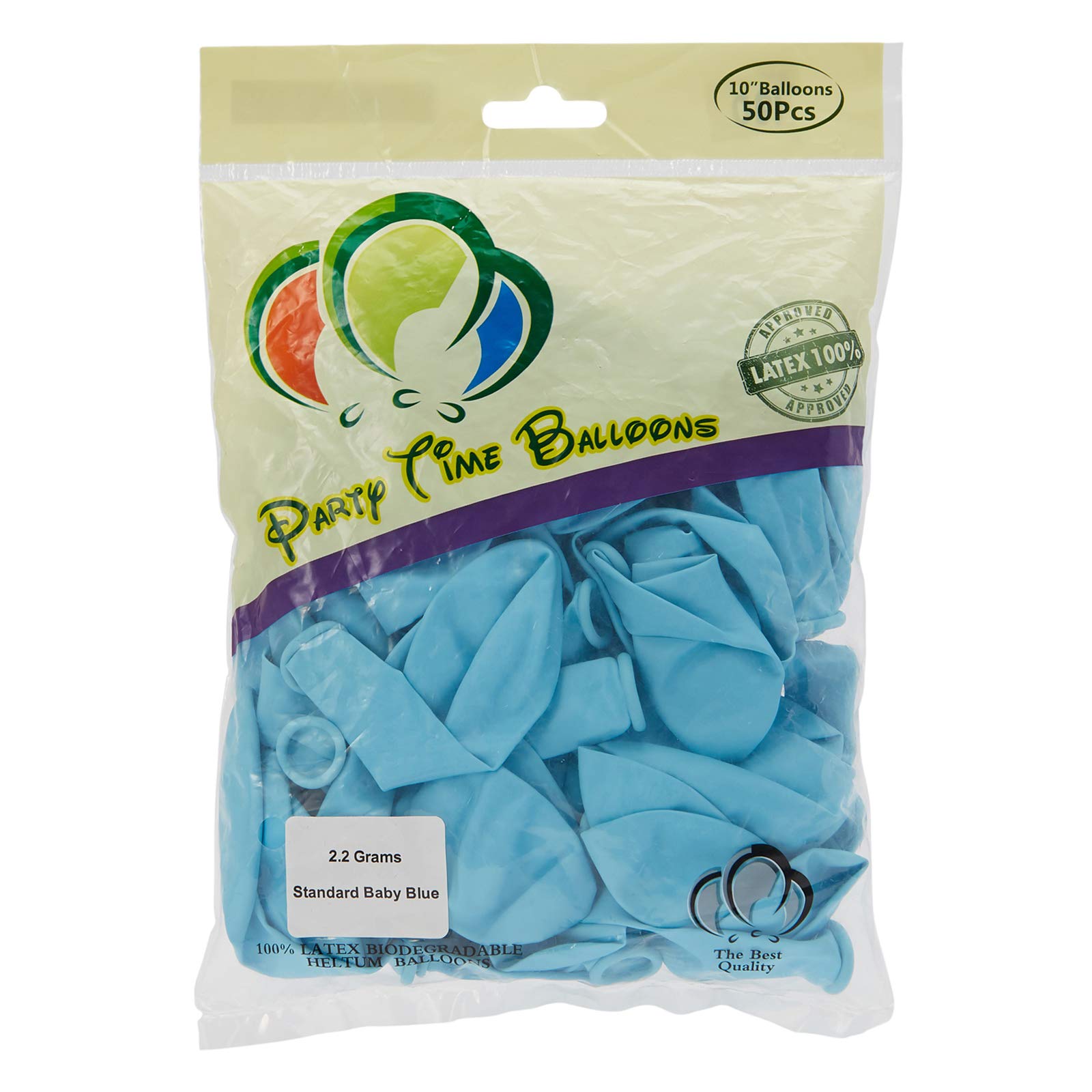 Party Time Baby Blue Standard Latex Balloons Plain Color 10" 50 Pieces