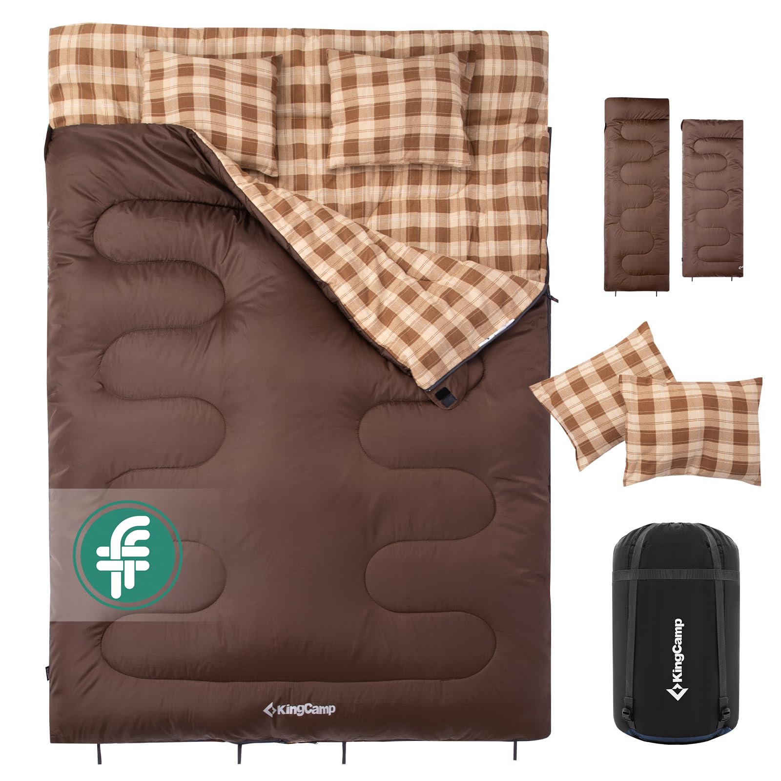 KingCamp Double Sleeping Bag with Pillow 4 Season, Sleeping Bags for Adult Kids Cotton Flannel Winter Lightweight Extra Large 2 Person for Camping Backpacking Hiking Indoor Outdoor — image 1