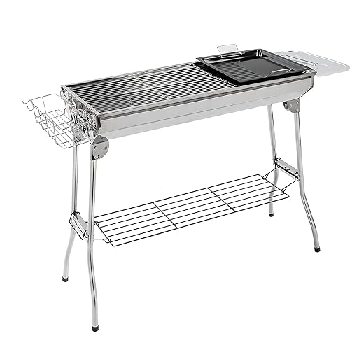 IKAYAA Portable Barbecue Grill Outdoor Household Folding Meat Rack Picnic BBQ Grill Charcoal Grill Garden Yard Party Grill