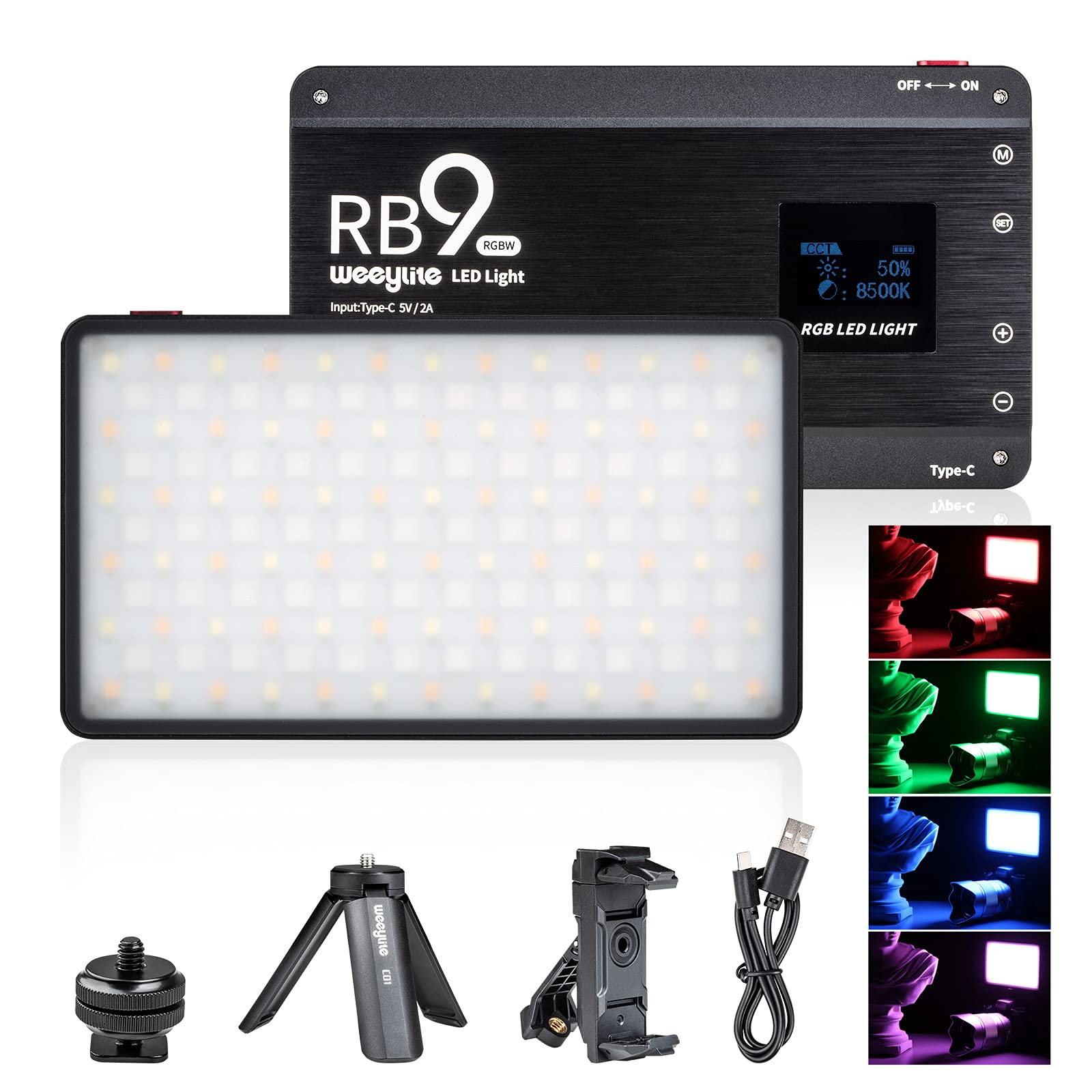 weeyliteRB9 Portable RGB Video LED Light with App Control, Built-in Battery 360°Full Color 29 Lighting Effects 2500K-8500K Fill Light Panel with Holder for Video Shooting,TikTok,Portrait,YouTube