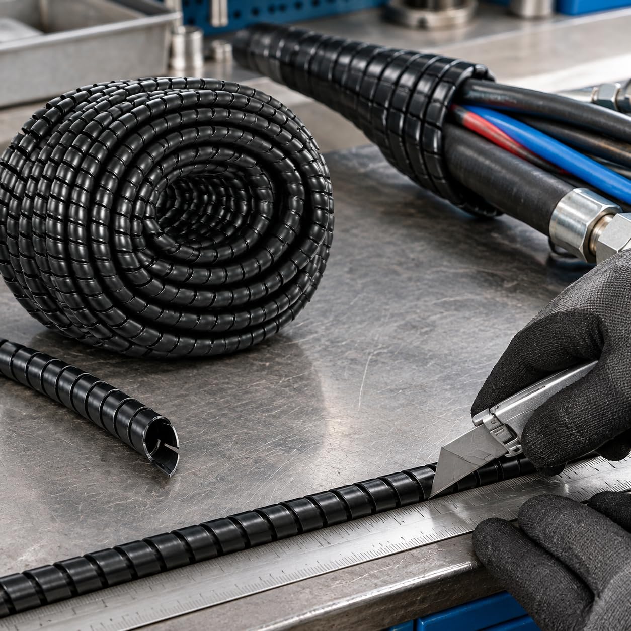 Manguito Espiral para Cables, Funda, Negro, 14mm DI / 50m
