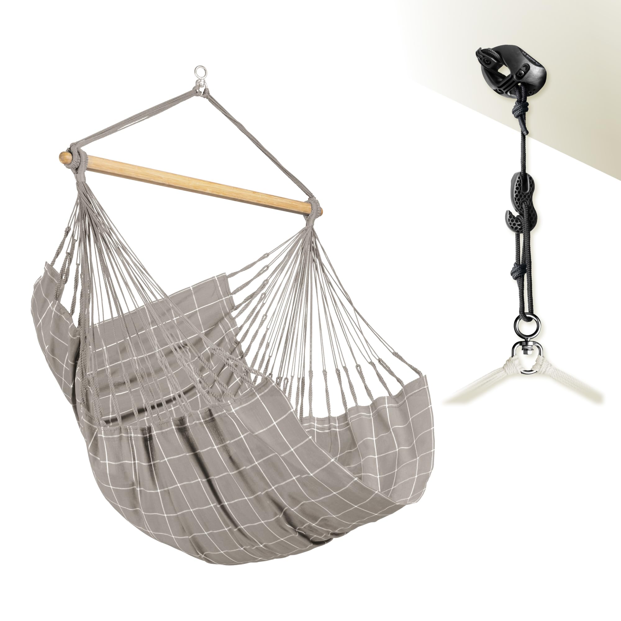 LA SIESTA® - XL King Domingo Hammock Swing Chair &amp; CasaMount - Weather &amp; Tear Resistant Hanging Chair - Outdoor Indoor Hammock Chair w/Suspension Kit for Walls Ceilings Square Beams - Almond