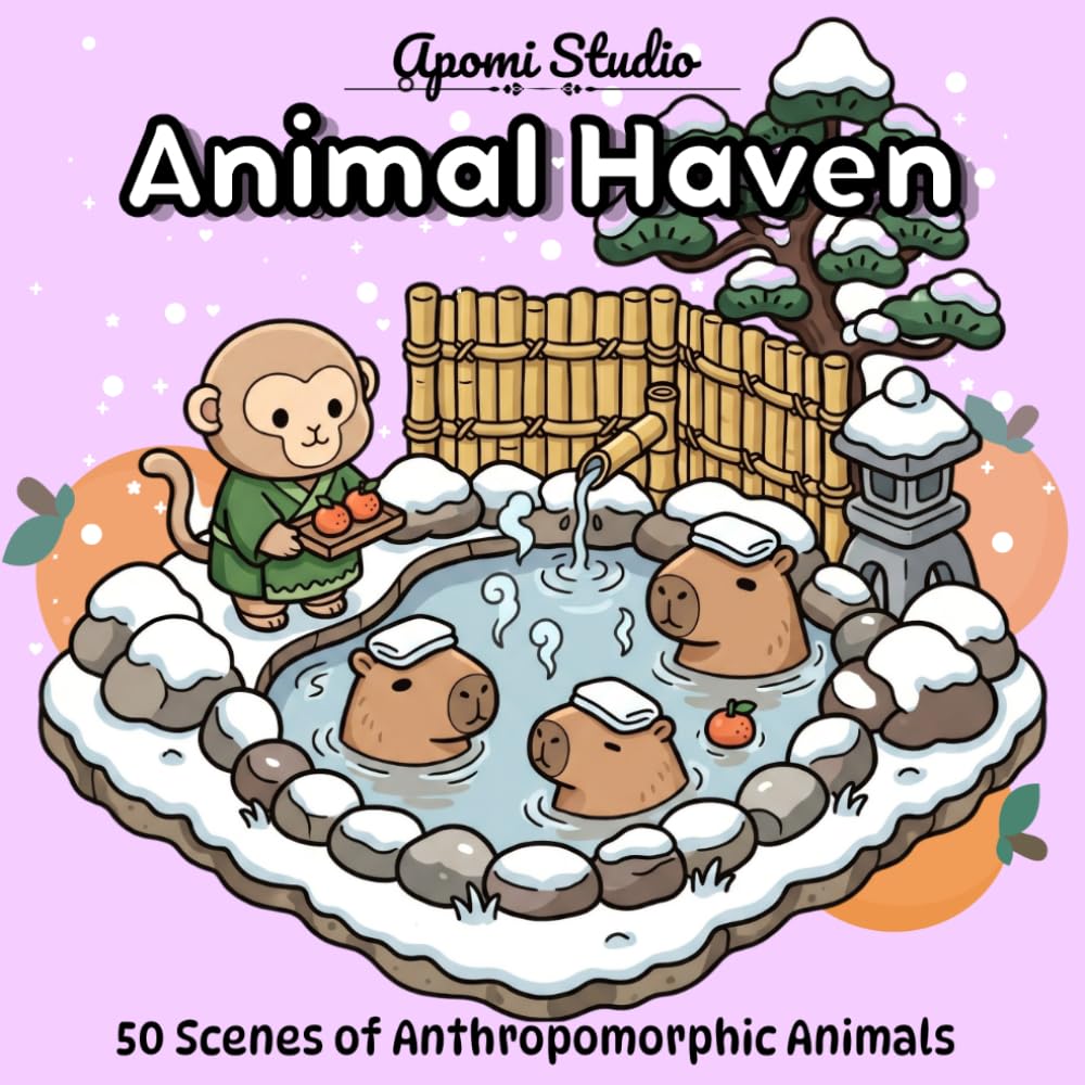 Animal Haven: Comfy and Chill Coloring Book - 50 Cute Anthropomorphic Animals in Everyday Scenes