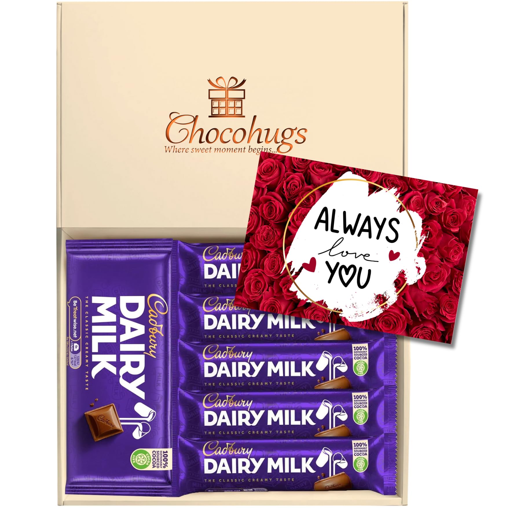 Chocohugs Chocolate Gift Hamper Box | Filled with Dairy Milk Full Sized Chocolate Block and Bars | Gift for Her/Him/Girlfriend/Boyfriend/Wife/Husband | Treat Box of Chocolates