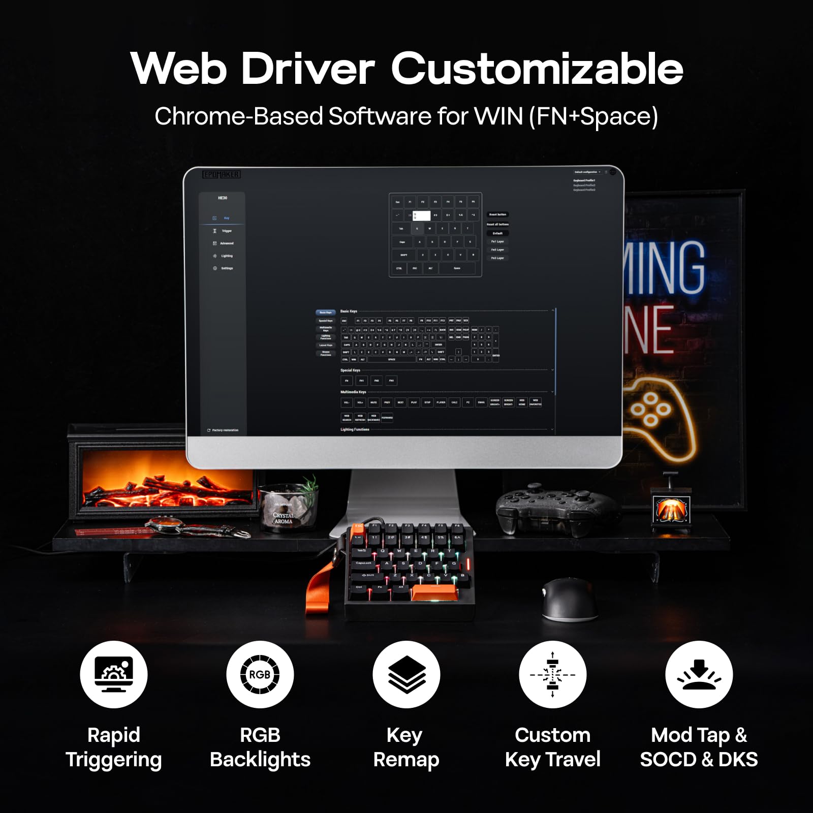 Amazon | EPOMAKER HE30 左手デバイス 片手キーボード ラピトリ ホール