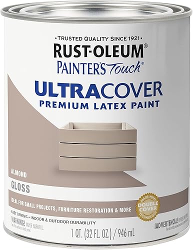 Rust-Oleum Painters Touch, Ultra Cover 2X, 1994502 - Pintura de látex, color almendra, 1 cuarto de galón