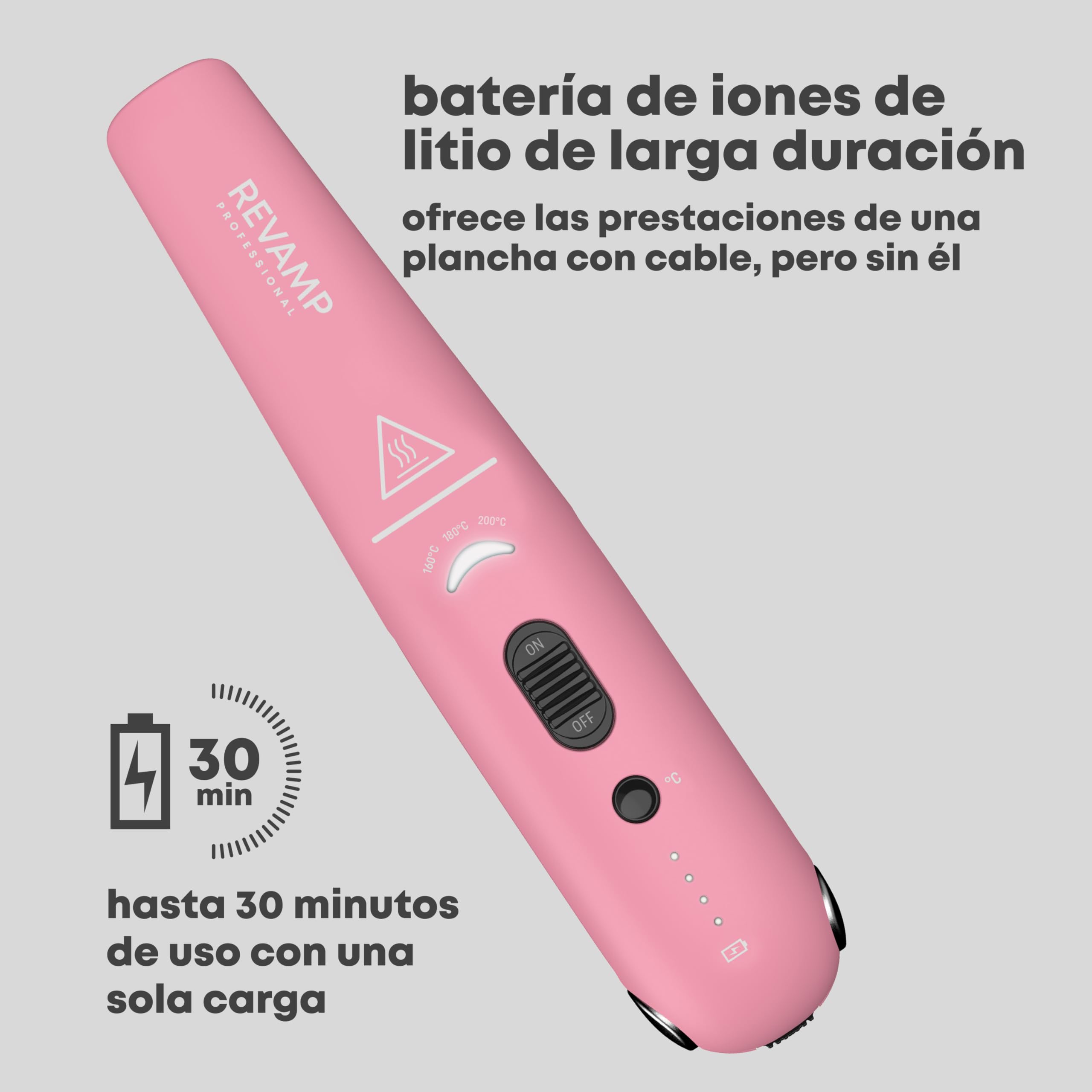 REVAMP Plancha de Pelo Inalámbrica Compacta Liberate de Cerámica - Plancha de Pelo Recargable, Plancha Portátil para Alisar, Rizar y Ondular - Rosa