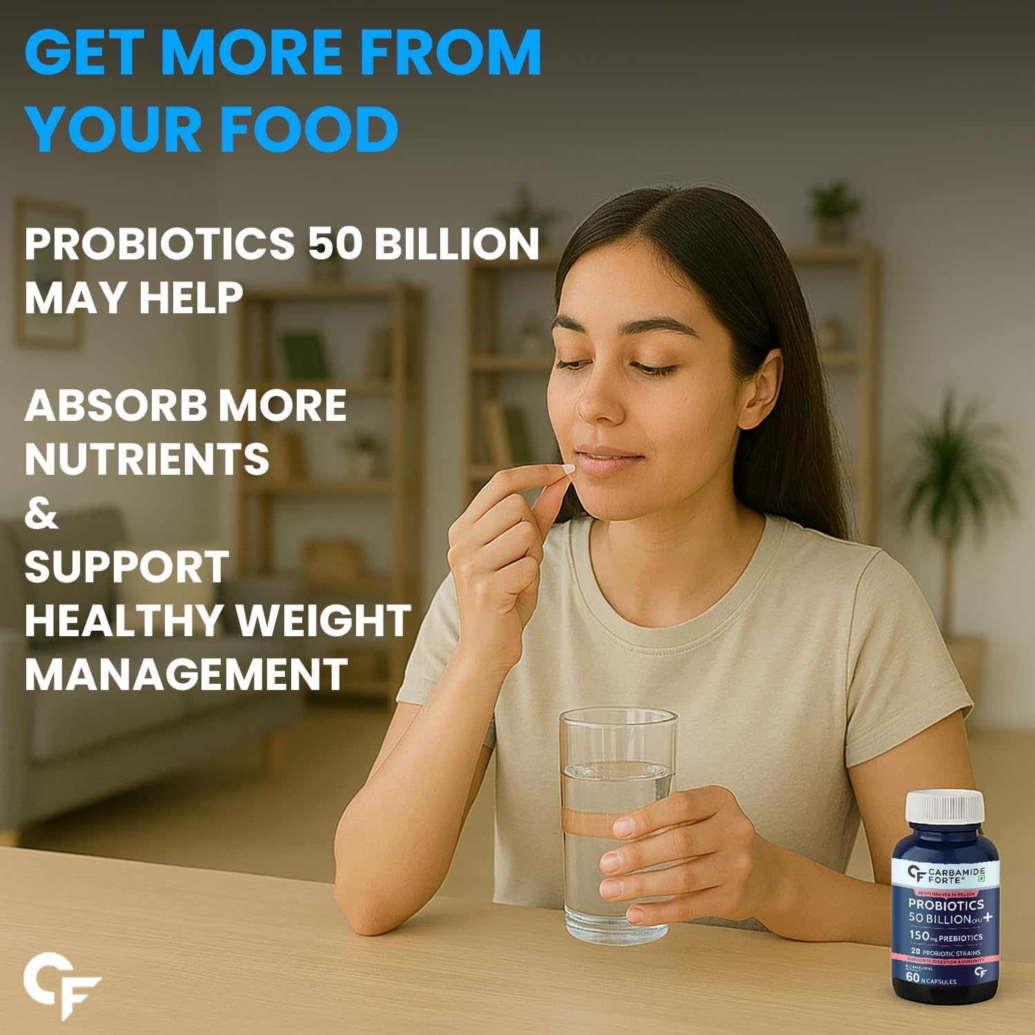 Carbamide Forte Probiotics Supplement 50 Billion CFU Gut Health Supplements with Probiotic - Gut Cleanse with Prebiotics and Probiotics – 10 Capsules — Amazon image 6