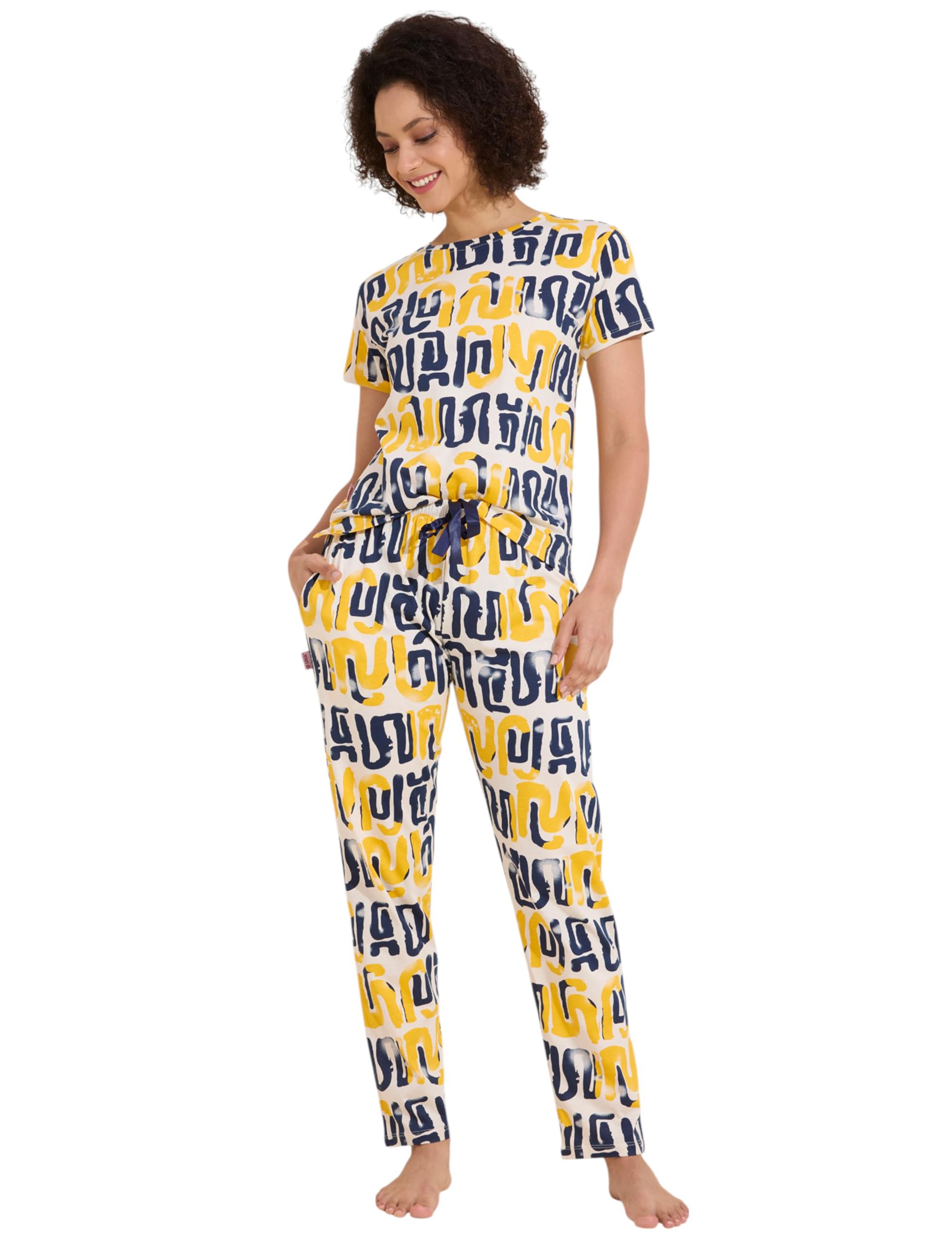 lotik Women's Cotton Geomatric Print Top & Payjama Half Sleeve Loungewear Nightsuit Set-picture-46