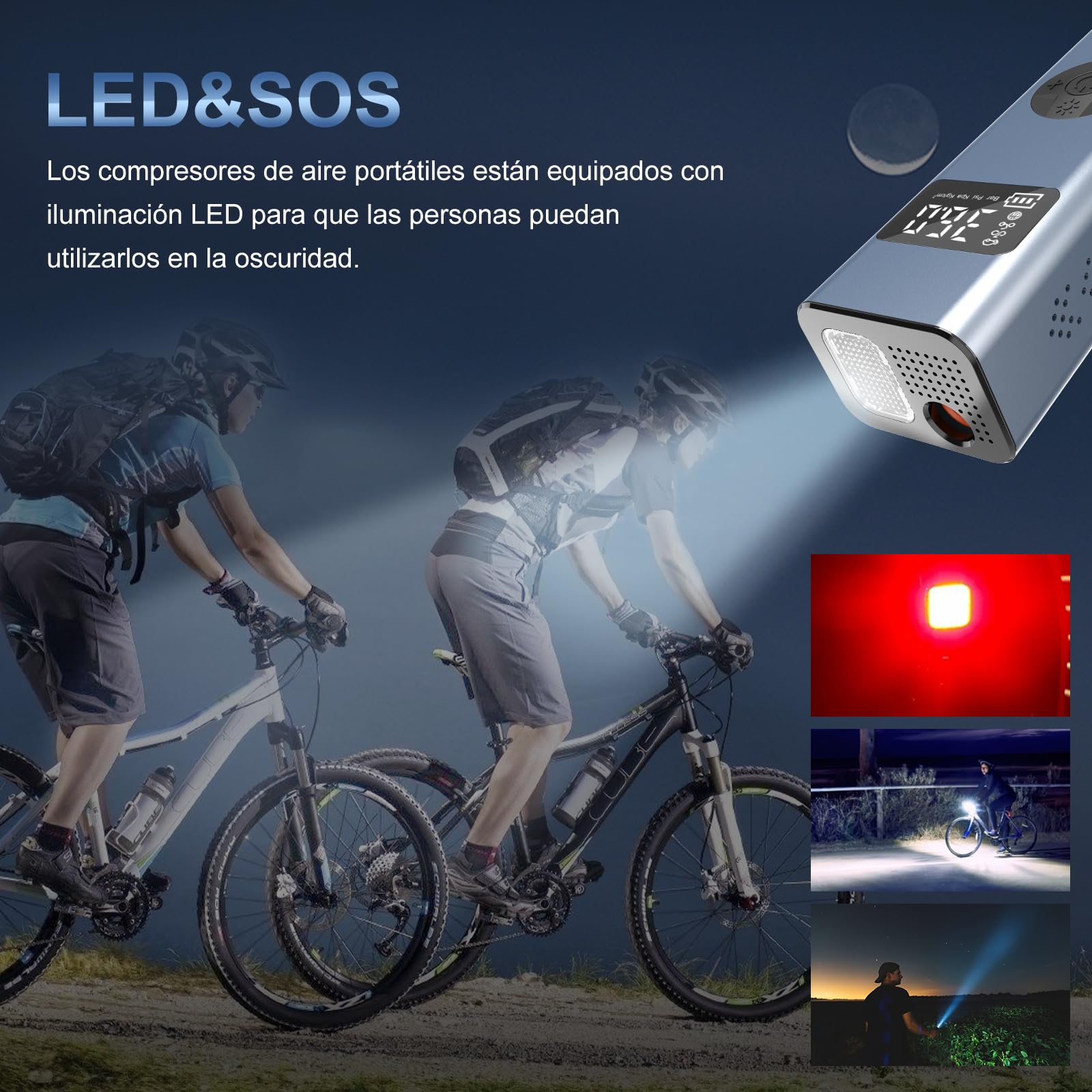 HYCHIKA Compresor de Aire portátil, 150PSI Compresor Aire Coche con batería Recargable de 6000 mAh luz LED y Banco de energía Mini compresor de Aire portátil para Auto Bicicleta Moto Pelota