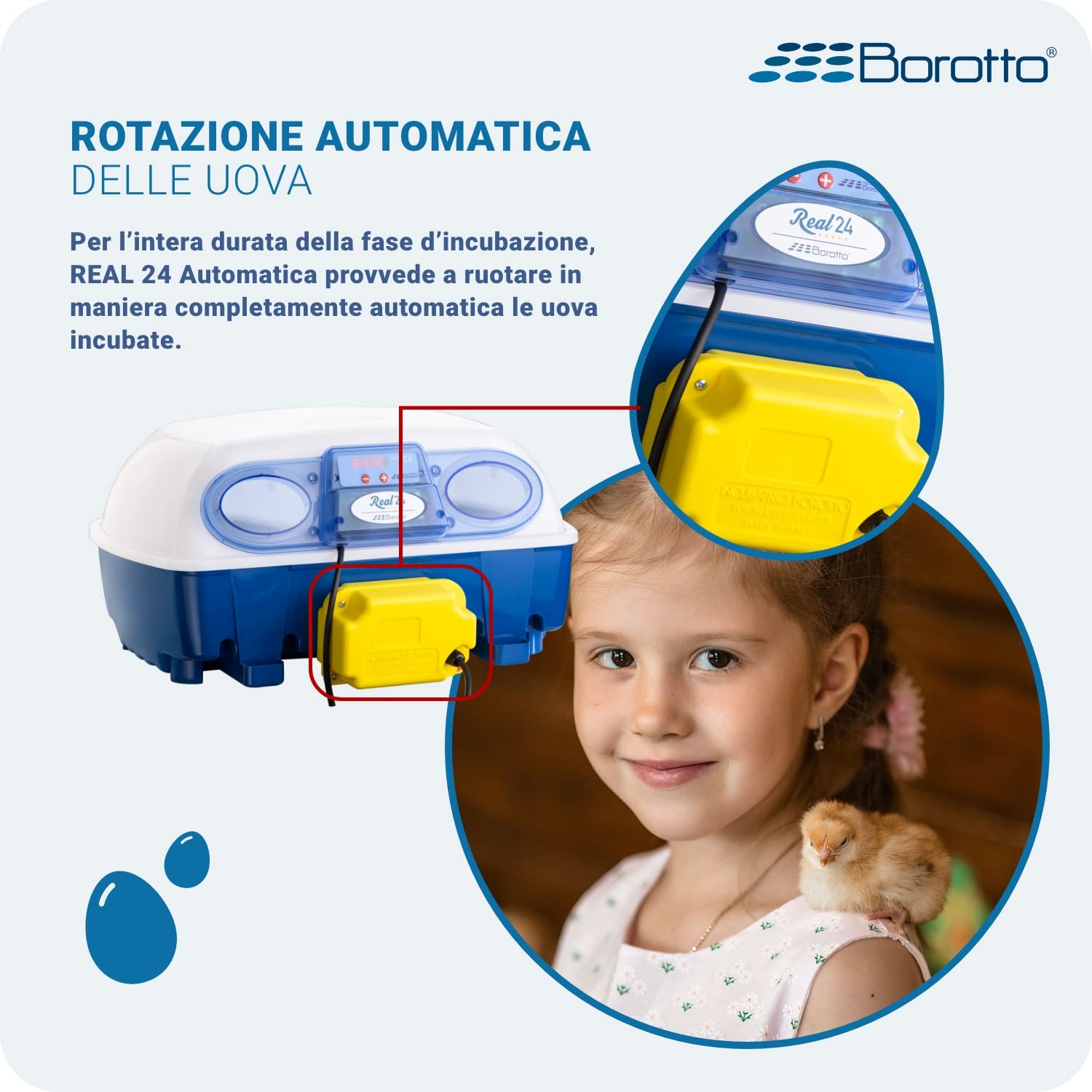 Borotto Real 24 Automatica + Kit Svezzamento | Incubatrice per Uova Automatica Professionale Brevettata 24 Uova o 96 Piccole con Girauova Automatico e Kit di Svezzamento | Made in Italy
