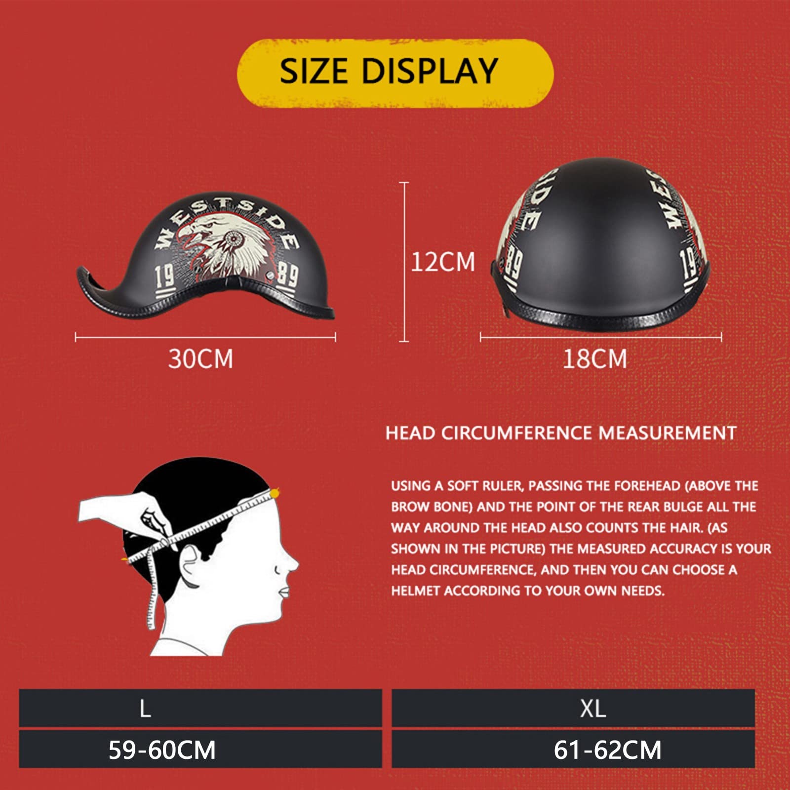 Motorhelmen, Vintage Style Half Open Face Motorhelm Retro Elektrische Scooter Racing DOT/ECE Goedgekeurde Retro Half Face Helm Dunne Skull Cap Halve Helm D,S(55~56cm
