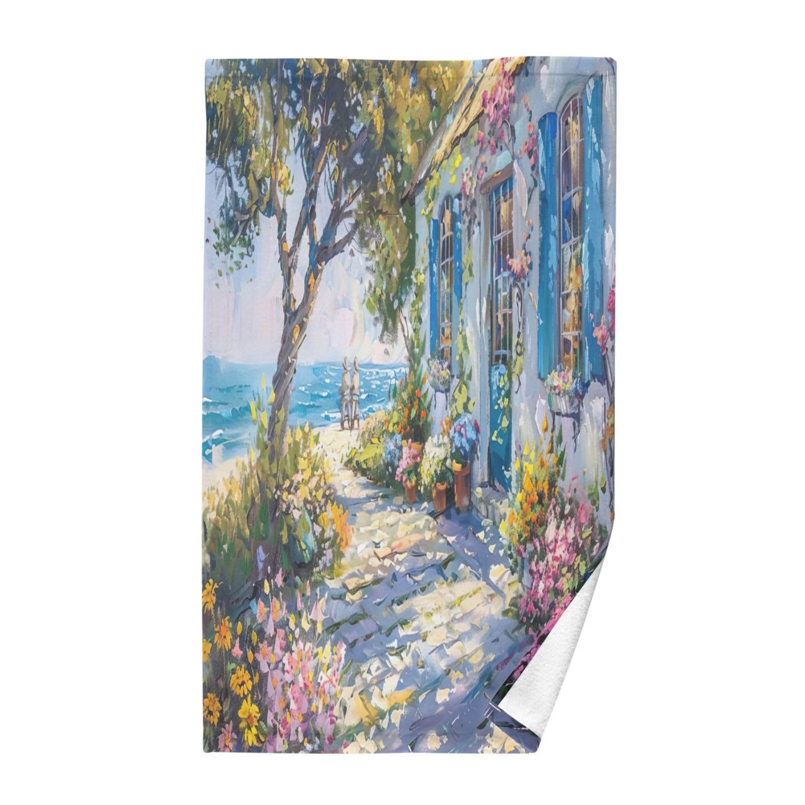 GUIJI Small Town Life Cotton Hand Towels, Skin-Friendly Bathroom Decorative Hand Towels, Hand Towels for Gym Spa Face