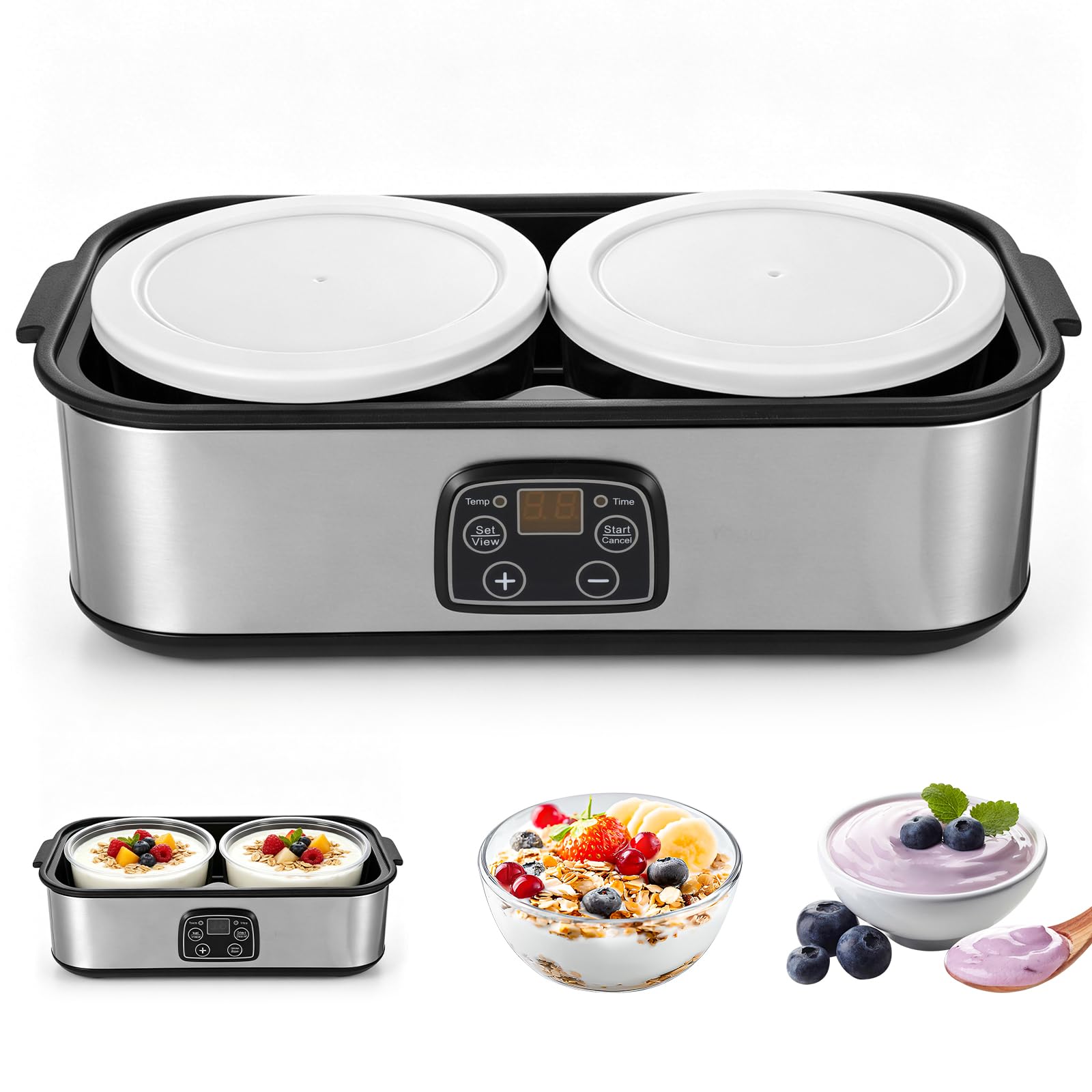 Macchina automatica per yogurt e yogurt, 2000 ml, yogurt maker con 2 contenitori in vetro, temperatura regolabile e timer da 48 ore, per yogurt fai da te, yogurt biologico, formaggio, natto