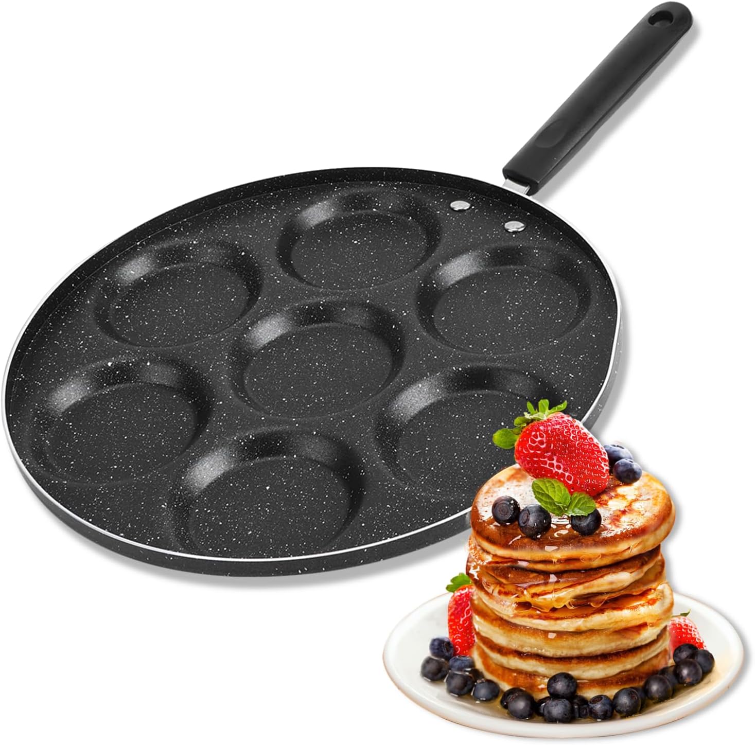 7 Holes Frying Pan, Pancake Maker Griddle Pan, Nonstick, 18.5 x 11.8 x 2.5 inches