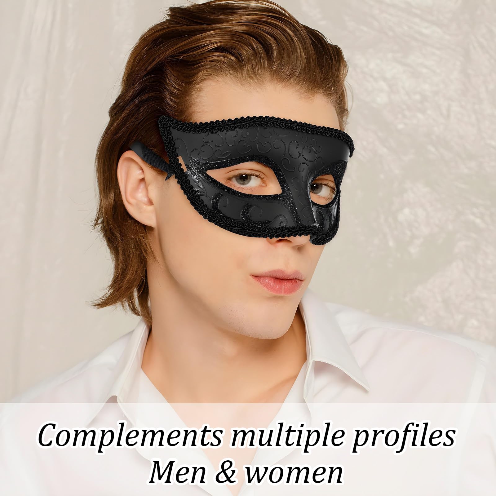 Quilax Masquerade Mask for Men Vintage Black Masquerade Mask, Venetian Black Eye Masks for Halloween Party Prom Ball Costume - Image 4