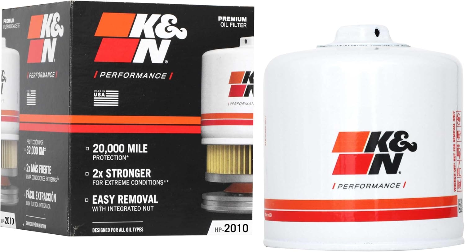 K&N Premium Oil Filter: 20,000 Mile Engine Protection with Wrench Off Nut: Compatible with Select 1991-2023 CHEVROLET/DODGE/FORD/LINCOLN (See Product Description for Select Models), HP-2010