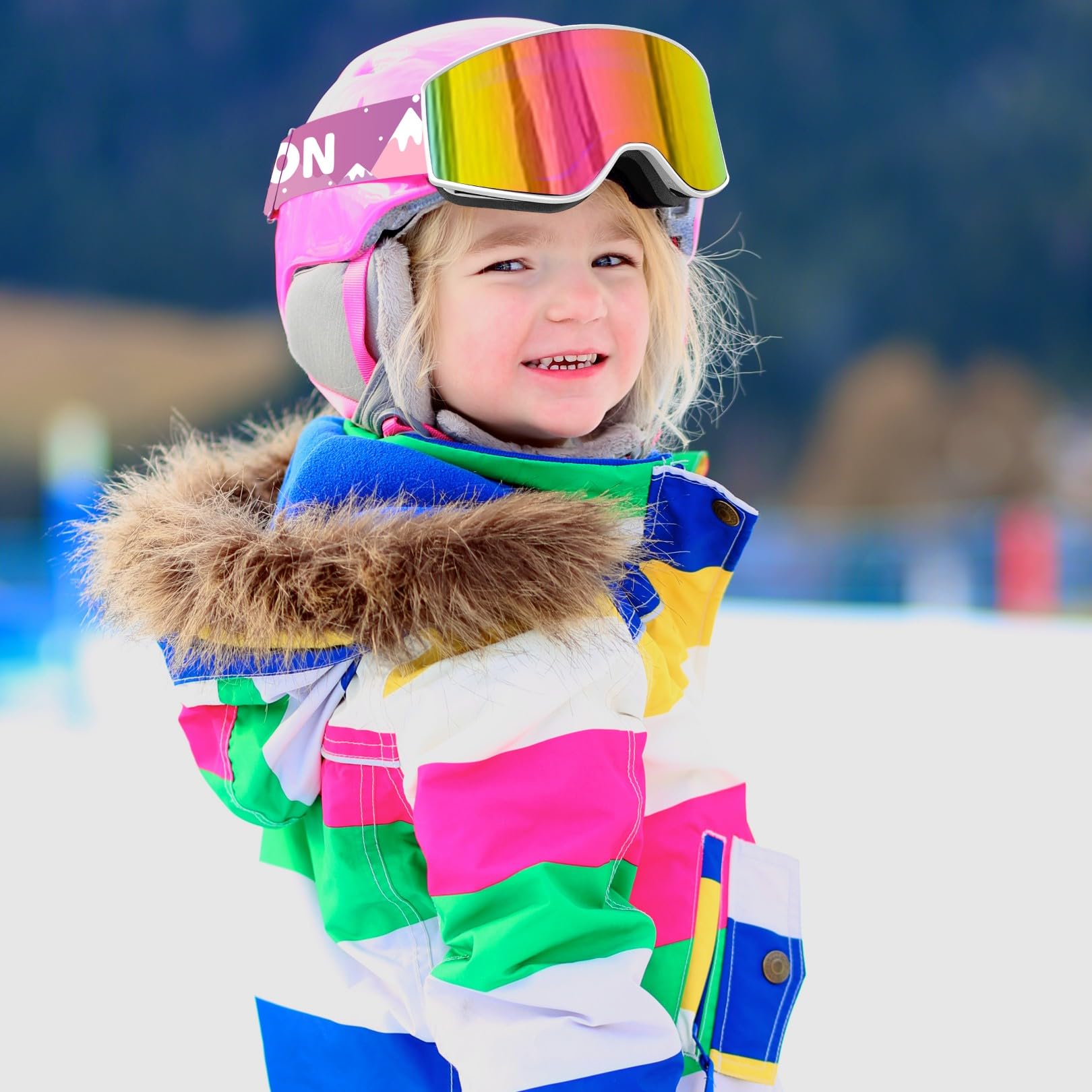 EXP VISION Ensemble de lunettes de ski parent-enfant, lunettes de neige anti-buée, protection UV 100%, lunettes de snowboard OTG pour hommes, femmes, jeunes, enfants