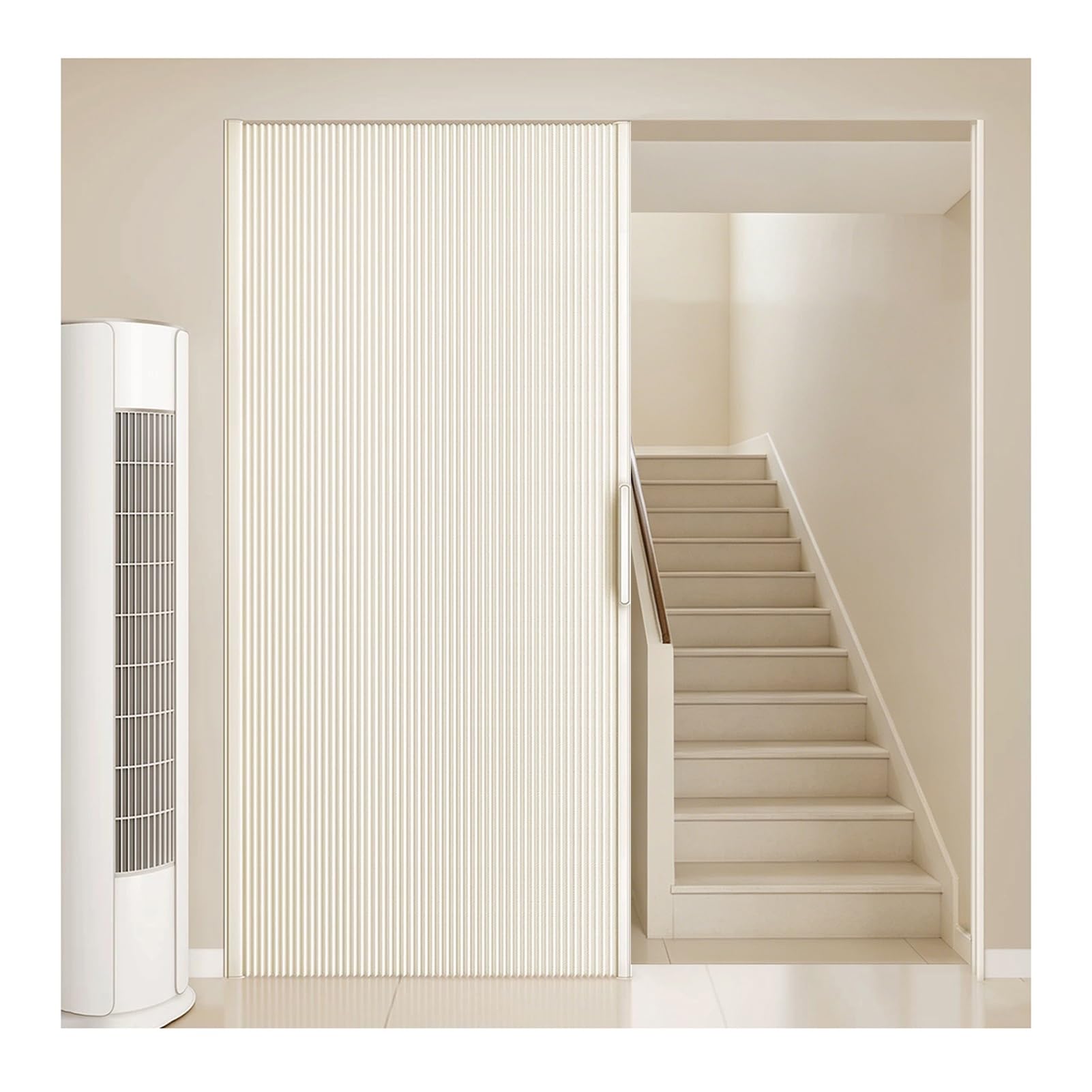 Kphymod Beige No Drill Folding Accordion Door For Staircase, No Bottom Rail Honeycomb Partition Curtain Door, Renter Friendly Privacy Screen Divider(,H 200Cm - W 160-210Cm)