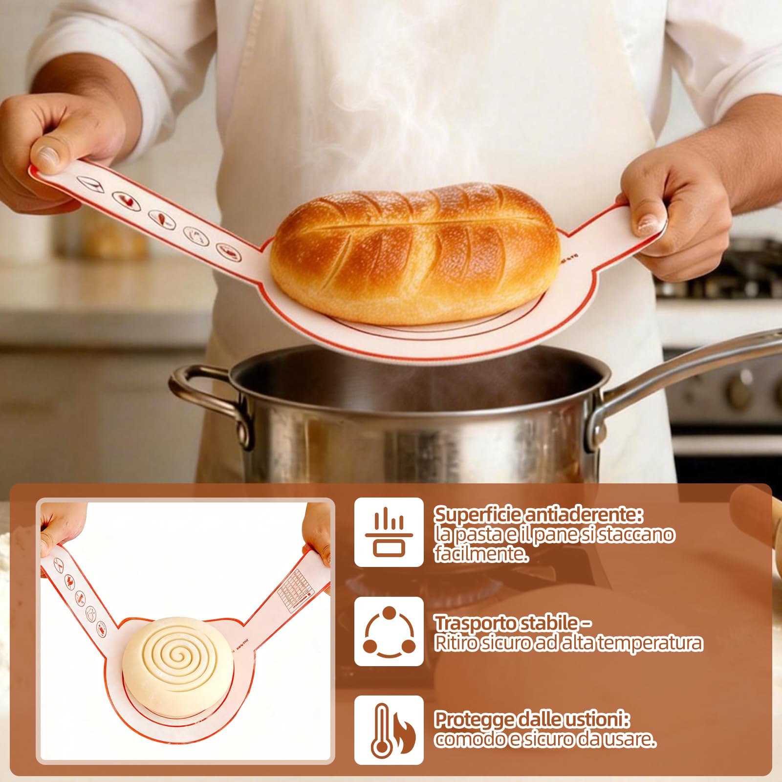 Set di 10 cestini per lievitazione naturale, 23 cm, rotondi e 25 cm, ovali, cestino per la lievitazione, per il pane, pieghevole, con raschietto per impasto, per il pane, per la fermentazione e altro