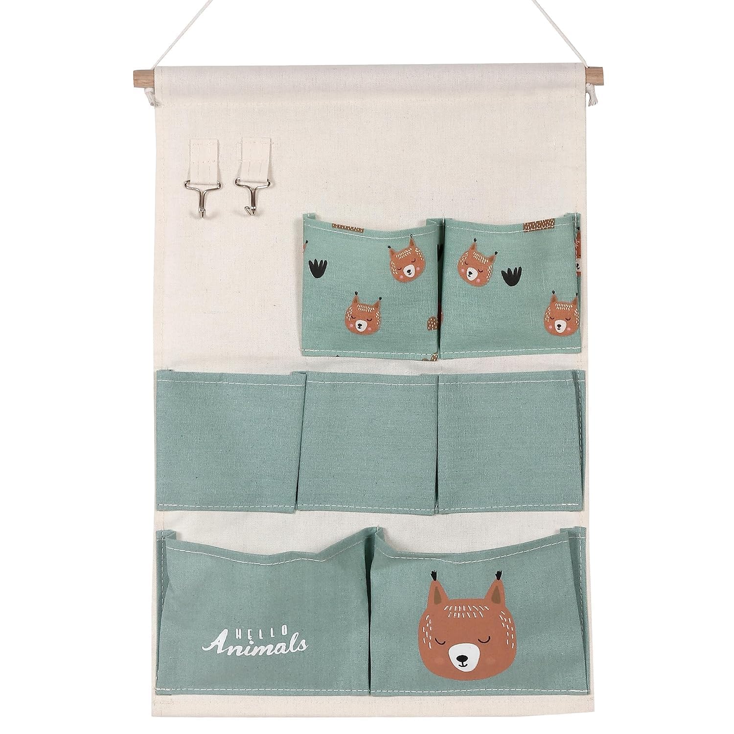 7 Pockets Hanging Organizer Bag Cotton Linen Wall Door Hanging Storage Bag Wall Closet Organizer with Hook (Multicolor)-image-36