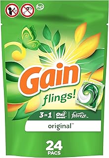 Gain flings! Laundry Detergent Soap Pacs, HE Compatible, 24 Count, Long Lasting Scent, Original Scent
