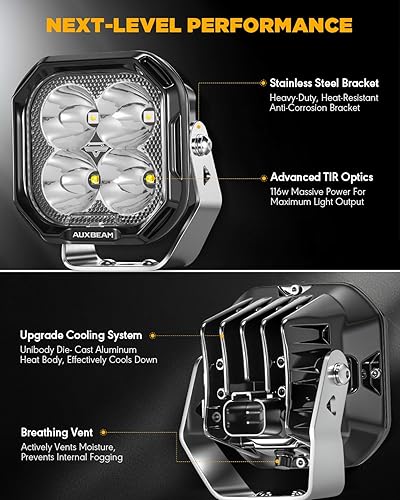 Miniatura 6 de Auxbeam Color Play Series - Cápsulas LED de 3 pulgadas, 7 colores RGB, luces de zanja todoterreno con cubiertas blancasámbar de 116 W, barra de luz