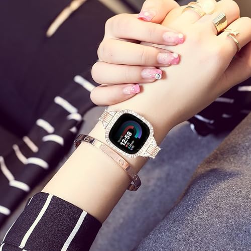 Miniatura 5 de MOFREE Compatible con Fitbit Versa 4 BandsFitbit Sense 2 Band para mujer con funda protectora rígida con diamantes de imitación para Fitbit Versa