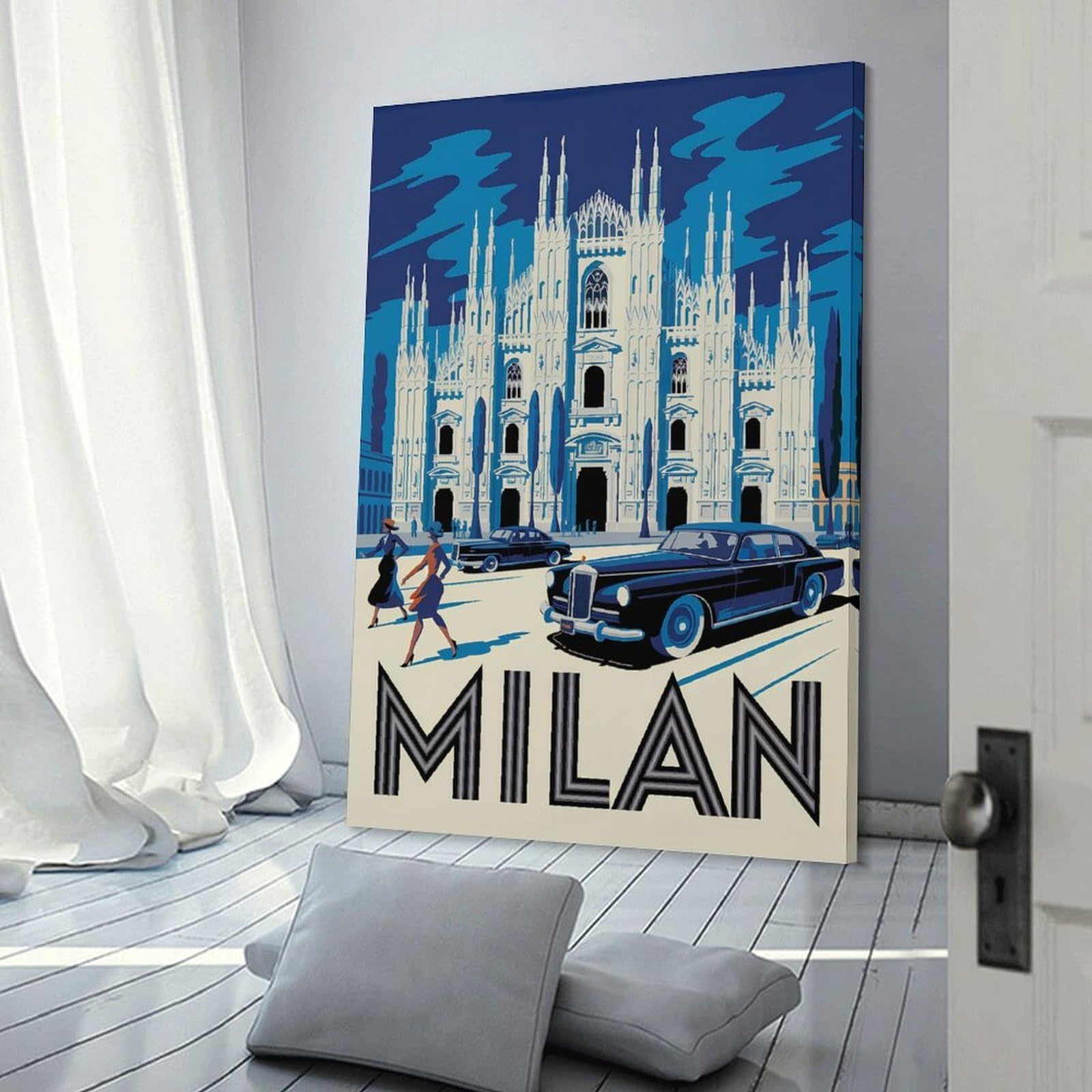Junmoney Milan Travel Decorative Canvas Print 08x12inch(20x30cm), for Gallery Wall Layouts in Home Or Office, Home Wall Art for Statement Displays