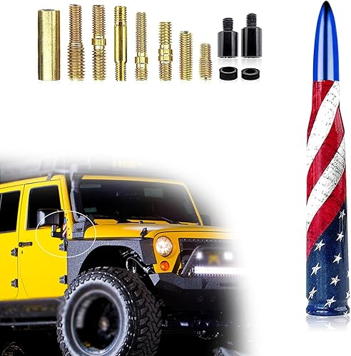1 antena de bala modificada para automóvil, antena de seguridad antirrobo decorativa personalizada con bandera estadounidense de 5.5 pulgadas, señal