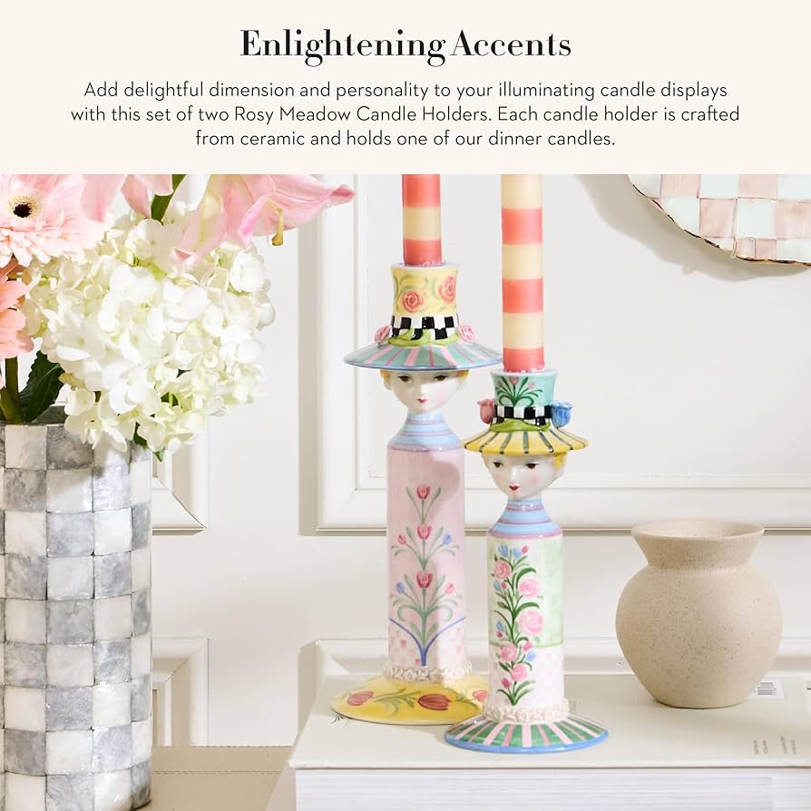 Amazon.com: MACKENZIE-CHILDS Set of 2 Rosy Meadow Lady Ceramic