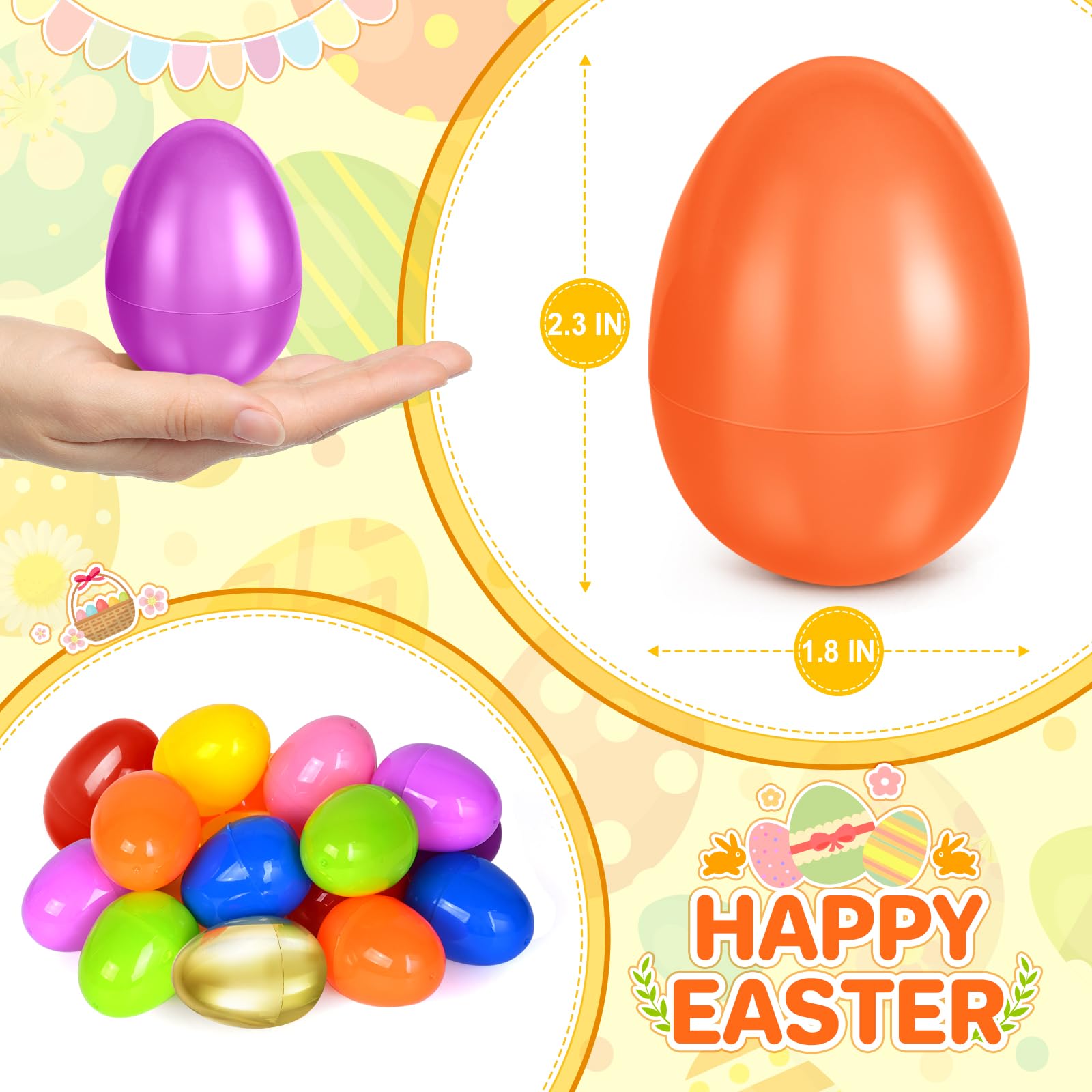 Shemira 3000 huevos de Pascua de plástico de 2.3 pulgadas más 36 huevos de Pascua dorados, huevos de Pascua vacíos rellenables, huevos de plástico a granel para relleno de cesta de Pascua, recuerdo de