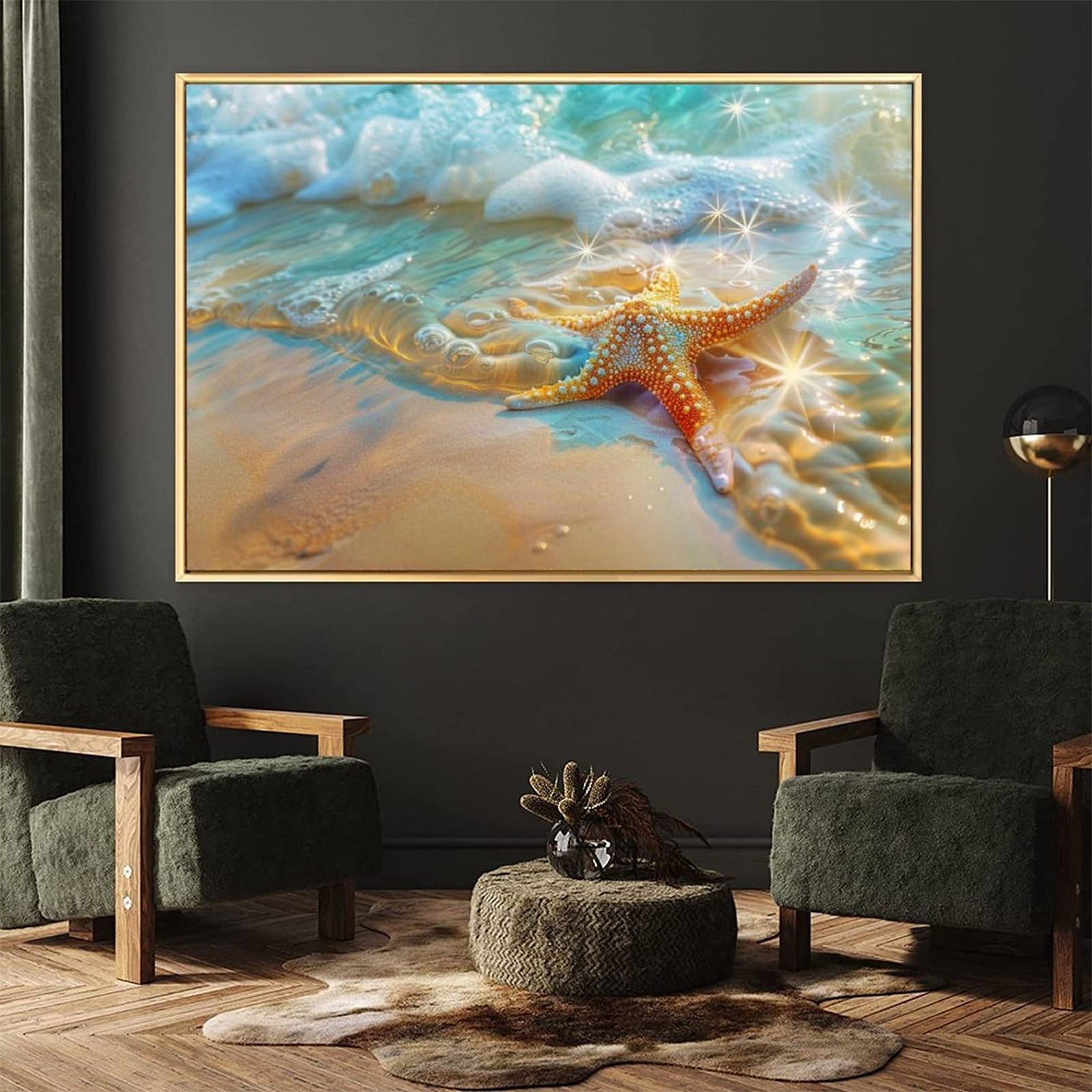 Amazon.co.jp: 絵画 波で打ち上げられたヒトデインテリア 絵画 美しい