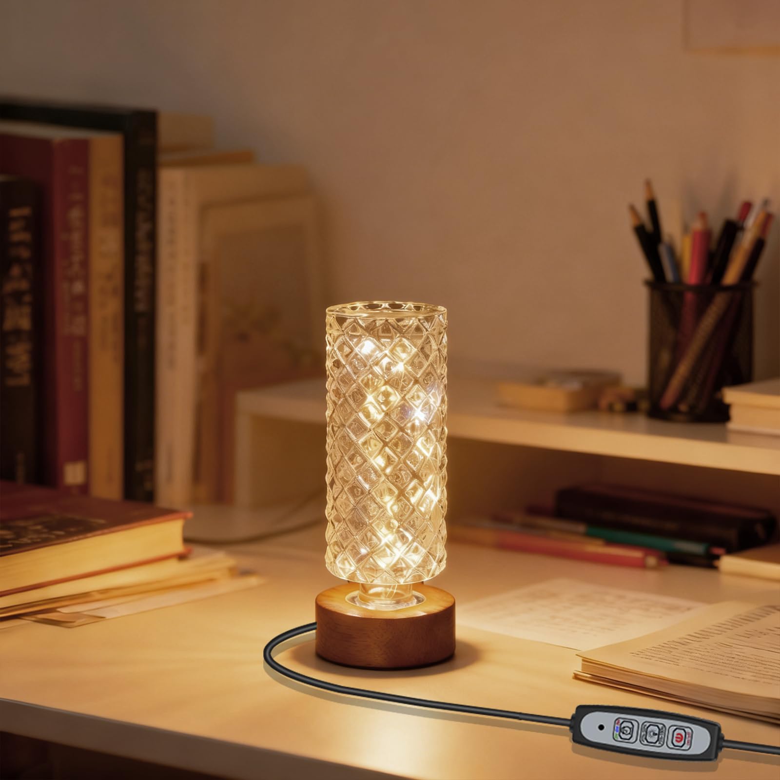 Dimmable Crystal Night Light Small Bedside Lamp Nightlight with Timer Room Decor Desk Lamp Bedroom Living Room Kitchen