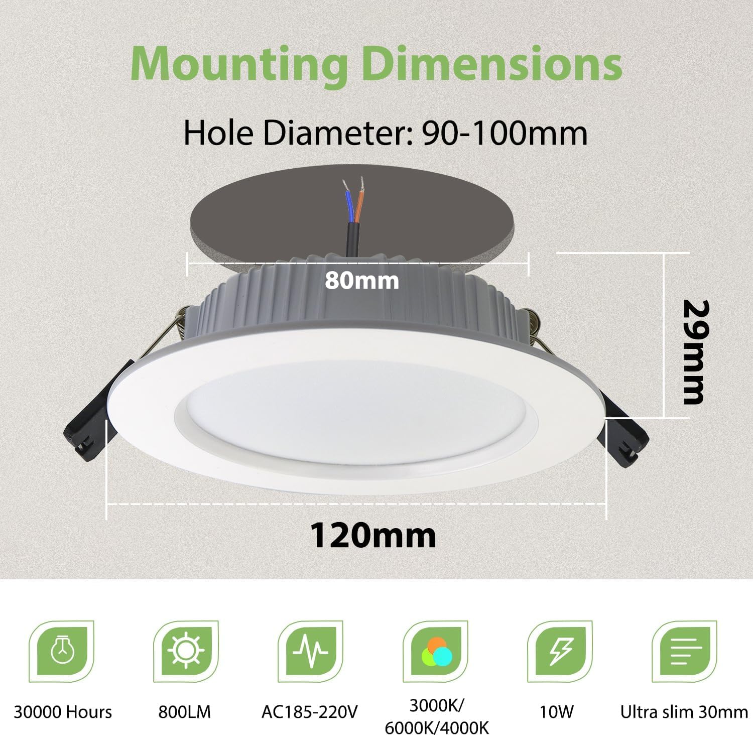 Faretti LED da Incasso per Cartongesso 10W, 3000K Caldo 4000K Neutro 6000K con funzione di memoria, alluminio Lampada da Incasso per Bagno Cucina, Diametro Foro Ø90-100mm, Set di 4