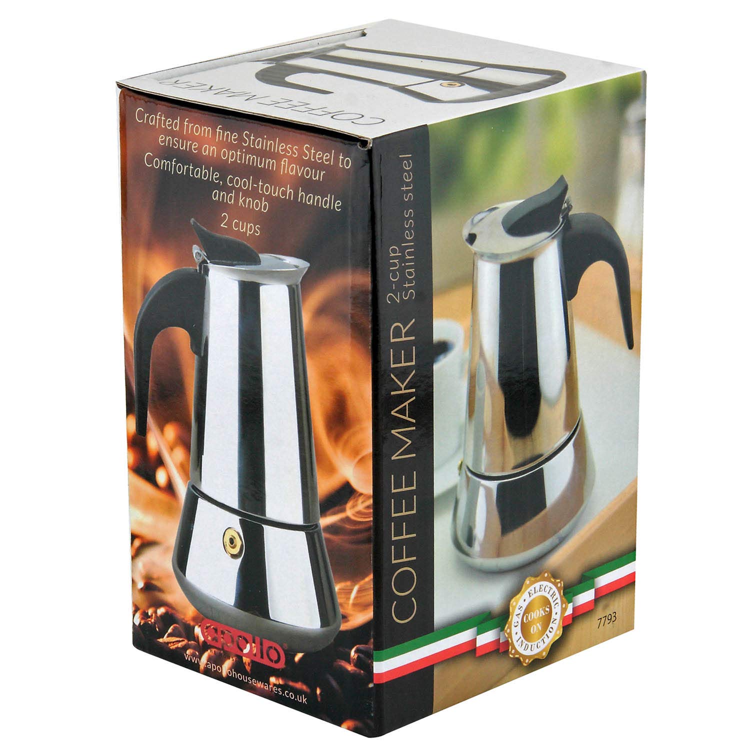 Stainless Steel Coffee Pot 2 Cup, Silver, 14x11.3x9cm - Image 2