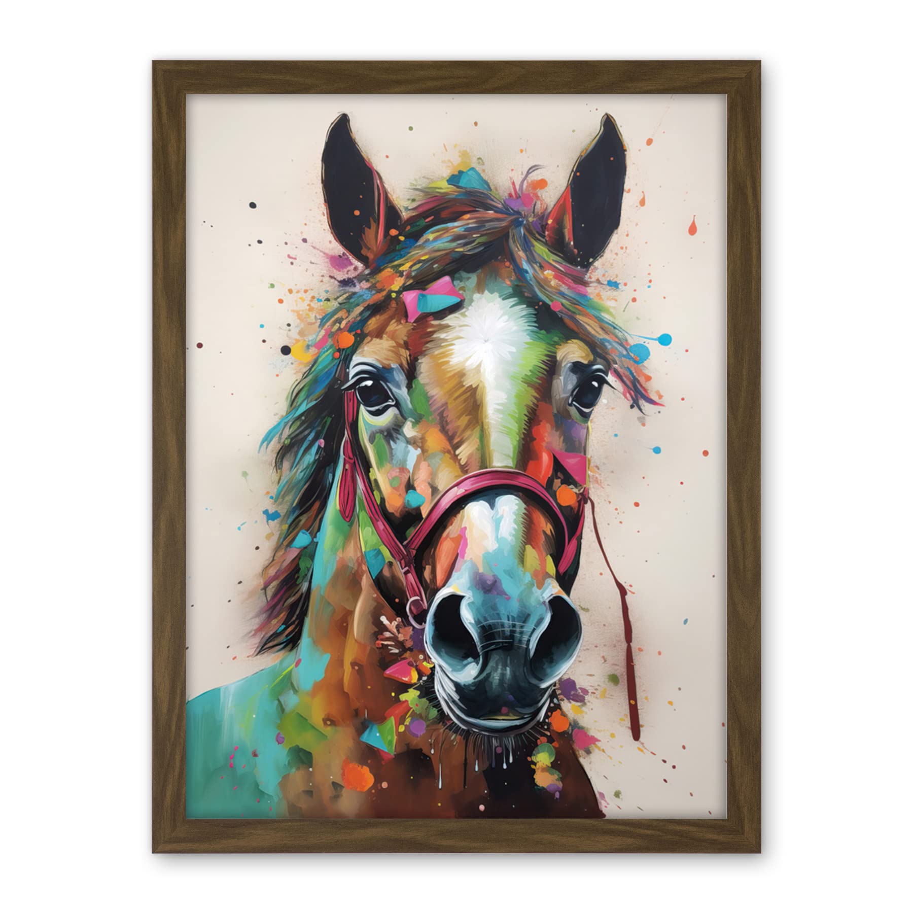 Artery8 Horse Multicoloured Spray Paint and Oil Painting Artwork Framed Wall Art Print 18X24 Inch
