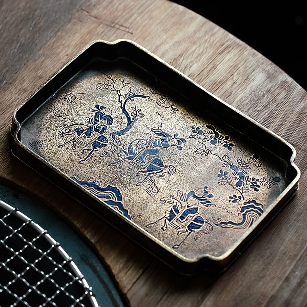 Bandejas para Servir Comida Lacada de Cobre Puro Pintado Matones latón Hechos a Mano Hogar Pequeñas bandejas té seco Bandejas Decorativas Porta(A)