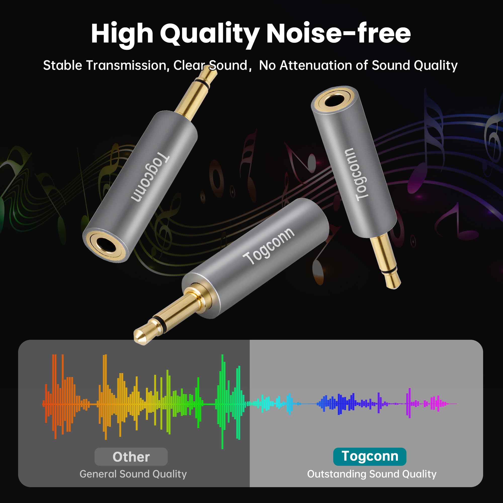 Confezione da 2 adattatori da mono a audio stereo da 3,5 mm, connettore TS mono maschio da 1/8" a jack stereo TRS (femmina), accessori convertitore connettore placcato oro e (guscio in alluminio) per